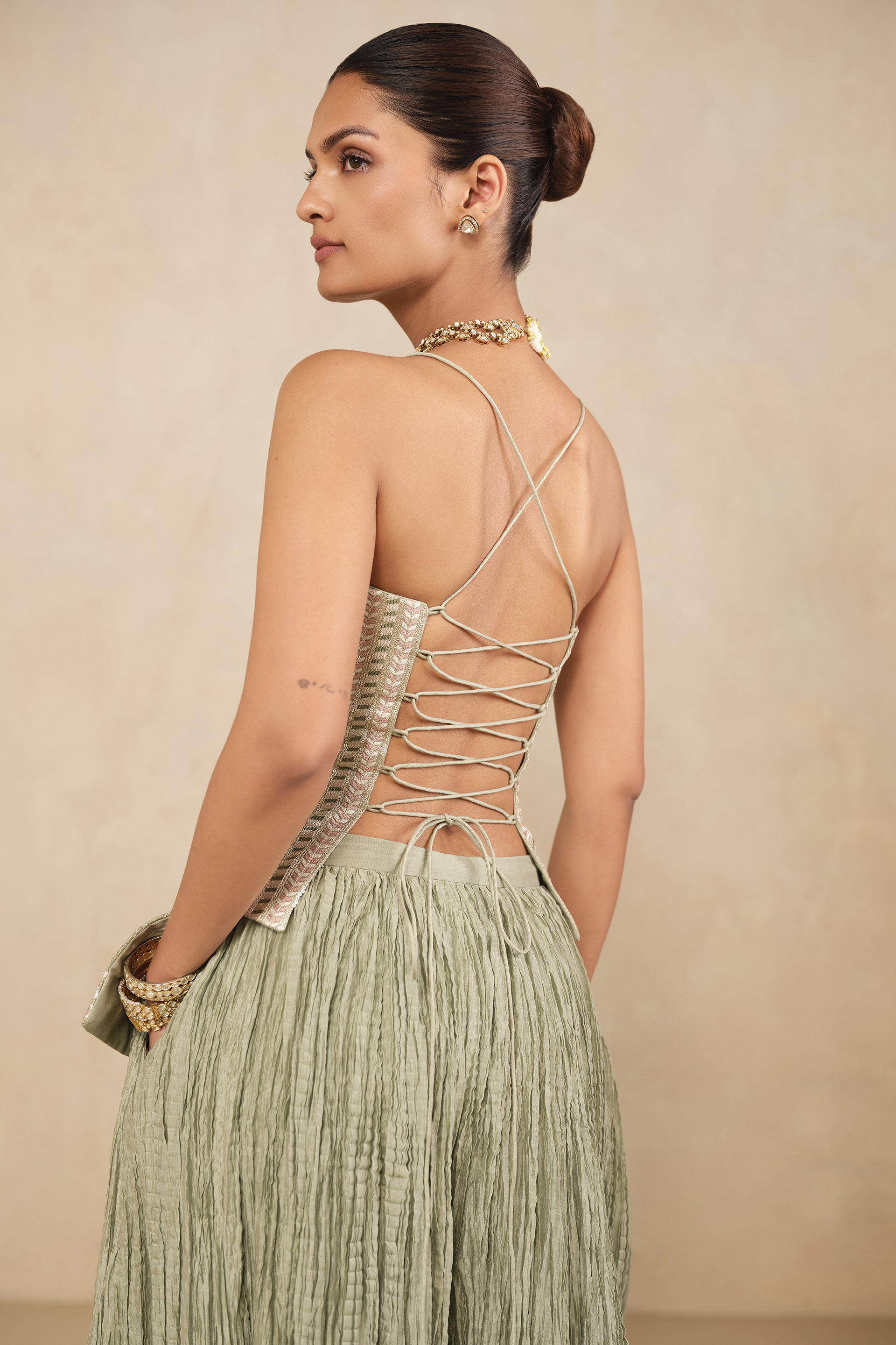 Israt Embroidered Sharara Set - Sage, Sage, image 5