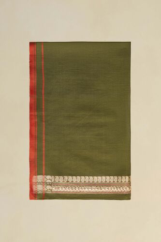 Varshal Embroidered Cotton Saree - Green, Green, image 7
