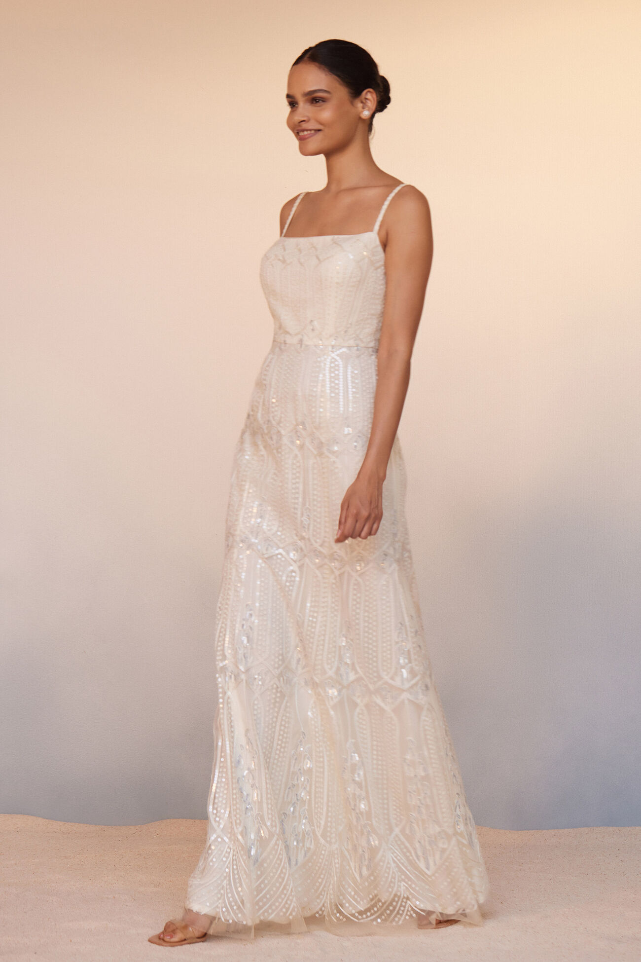 Amena Embroidered Gown, Ivory, image 2