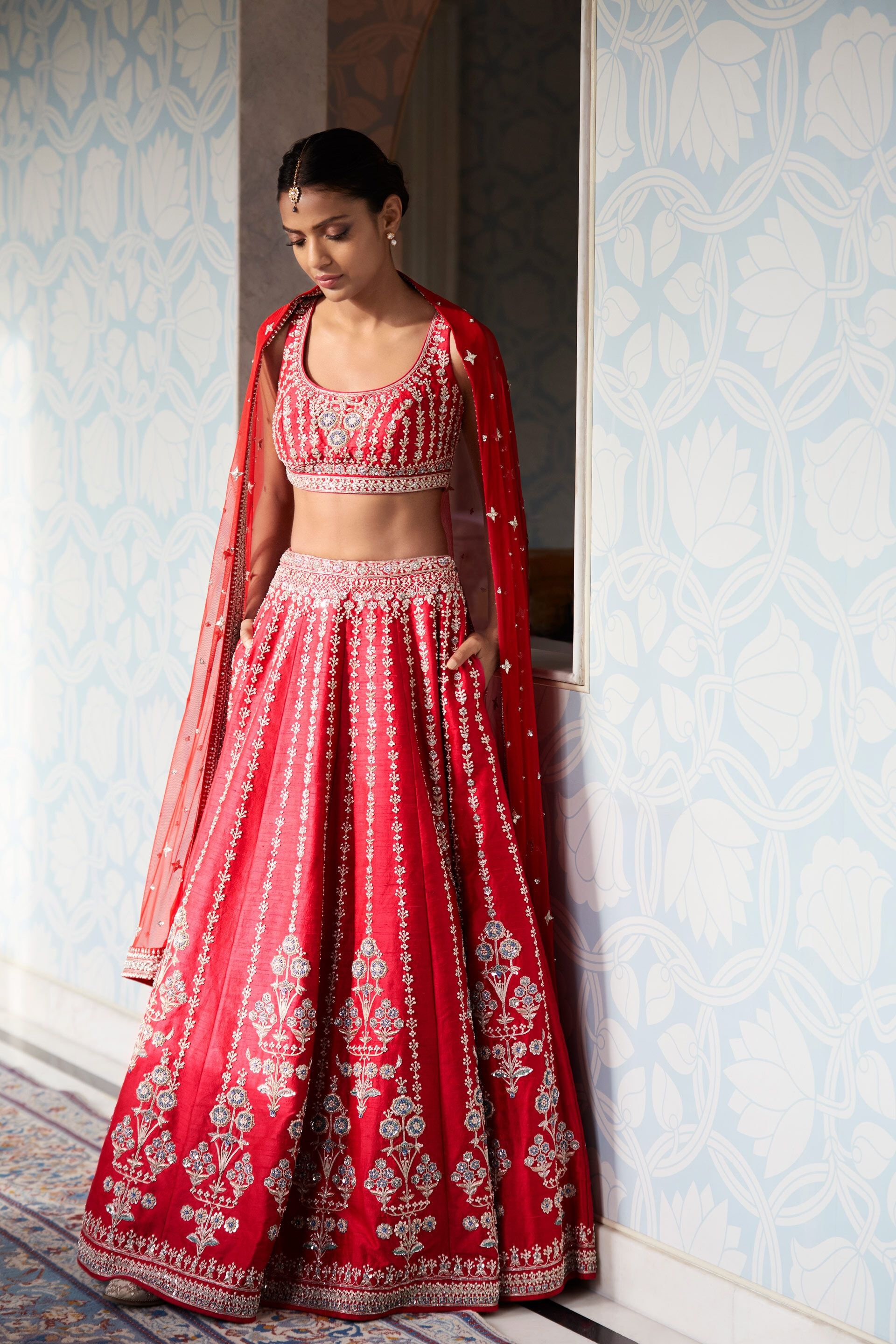 Buy Aqua Blue Silk Embroidered A - Line Lehenga Online : Malaysia - Lehenga