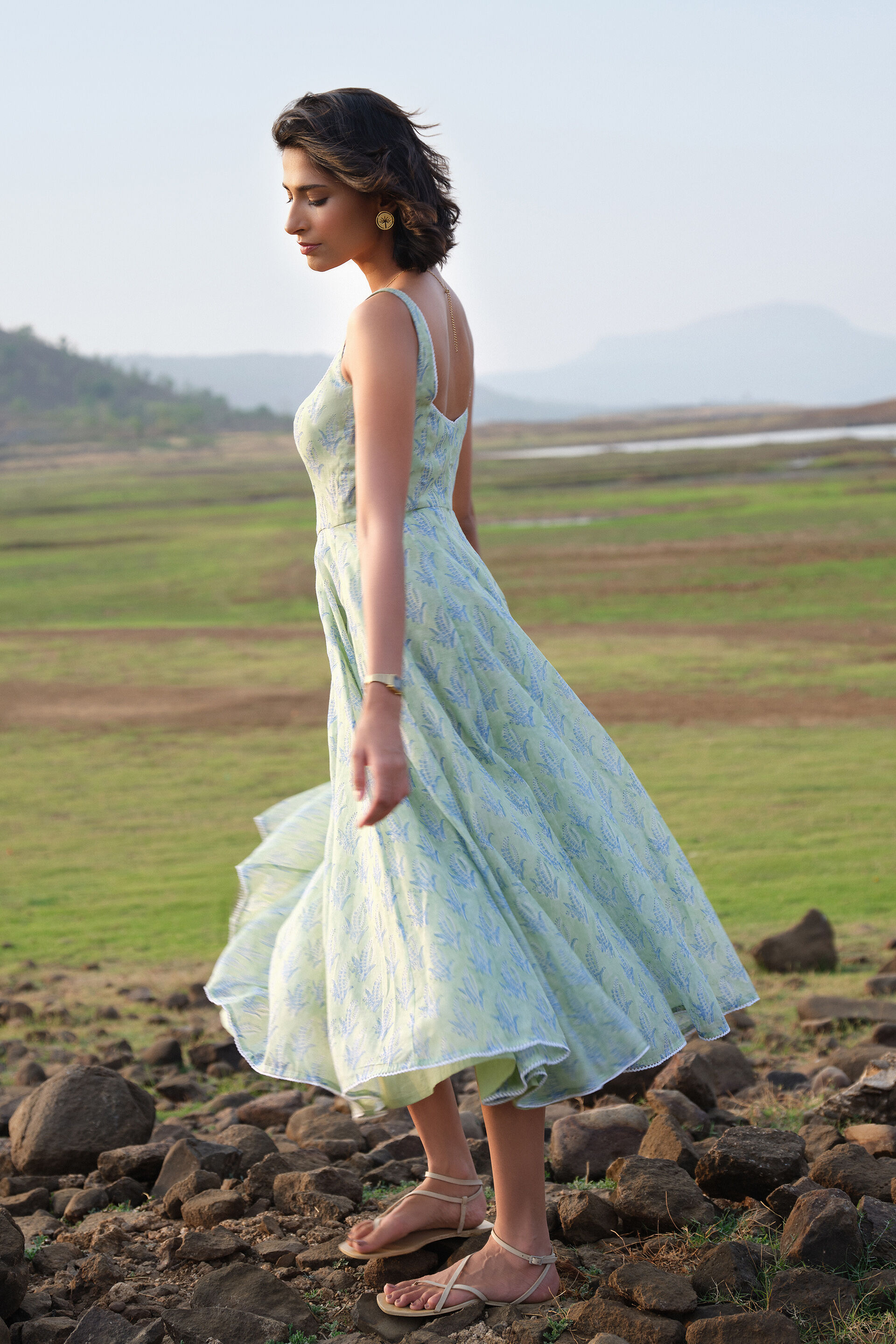 Seara Hand-block Printed Mul Dress - Sage, Sage, image 4