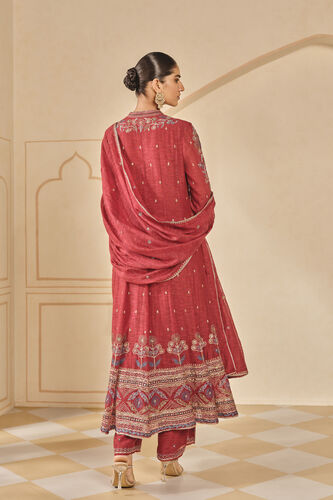 Zunaira Embroidered Mul Anarkali Set, Red, image 2