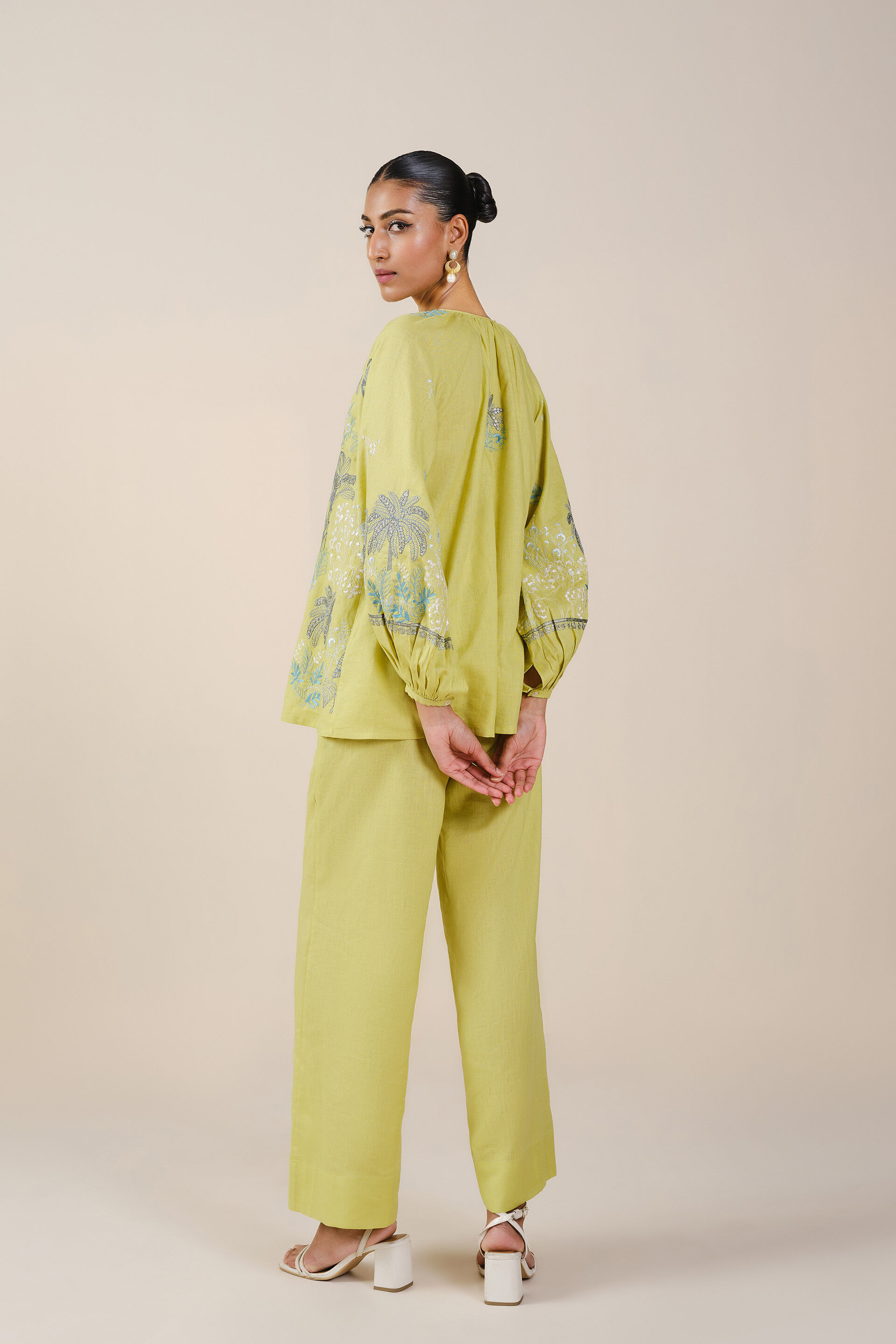Pelagia Embroidered Linen Coord - Lime, Lime, image 3