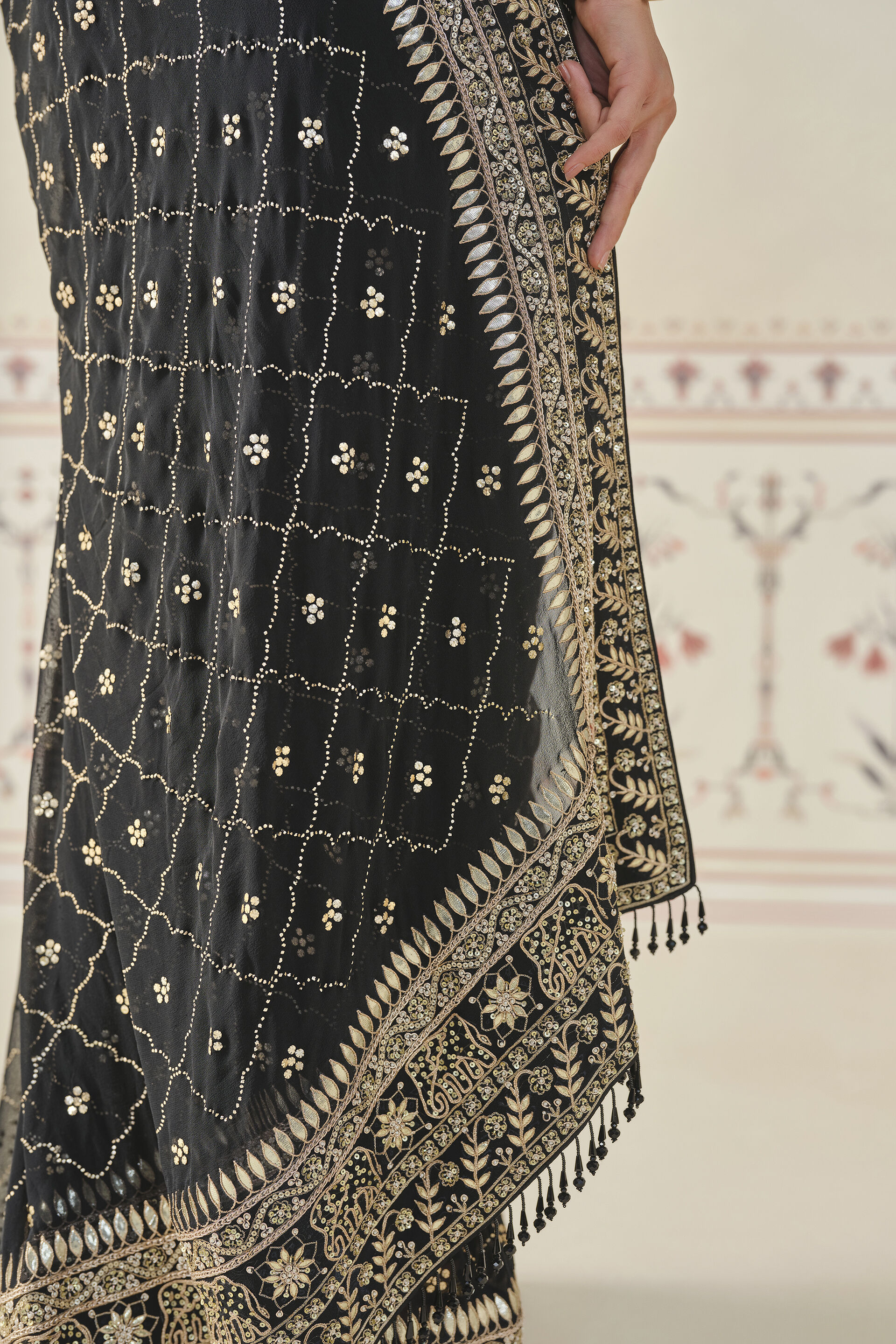 Anushna Handcrafted Badla Georgette Saree, Black, image 8