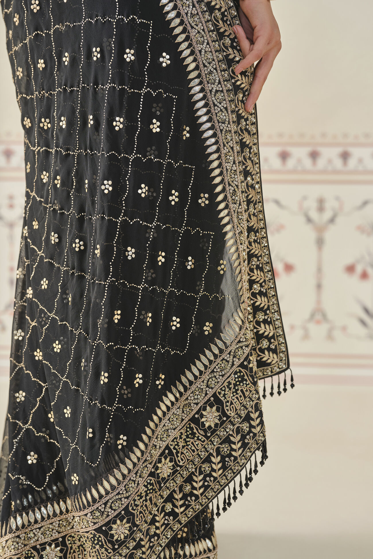 Anushna Handcrafted Badla Georgette Saree, Black, image 8