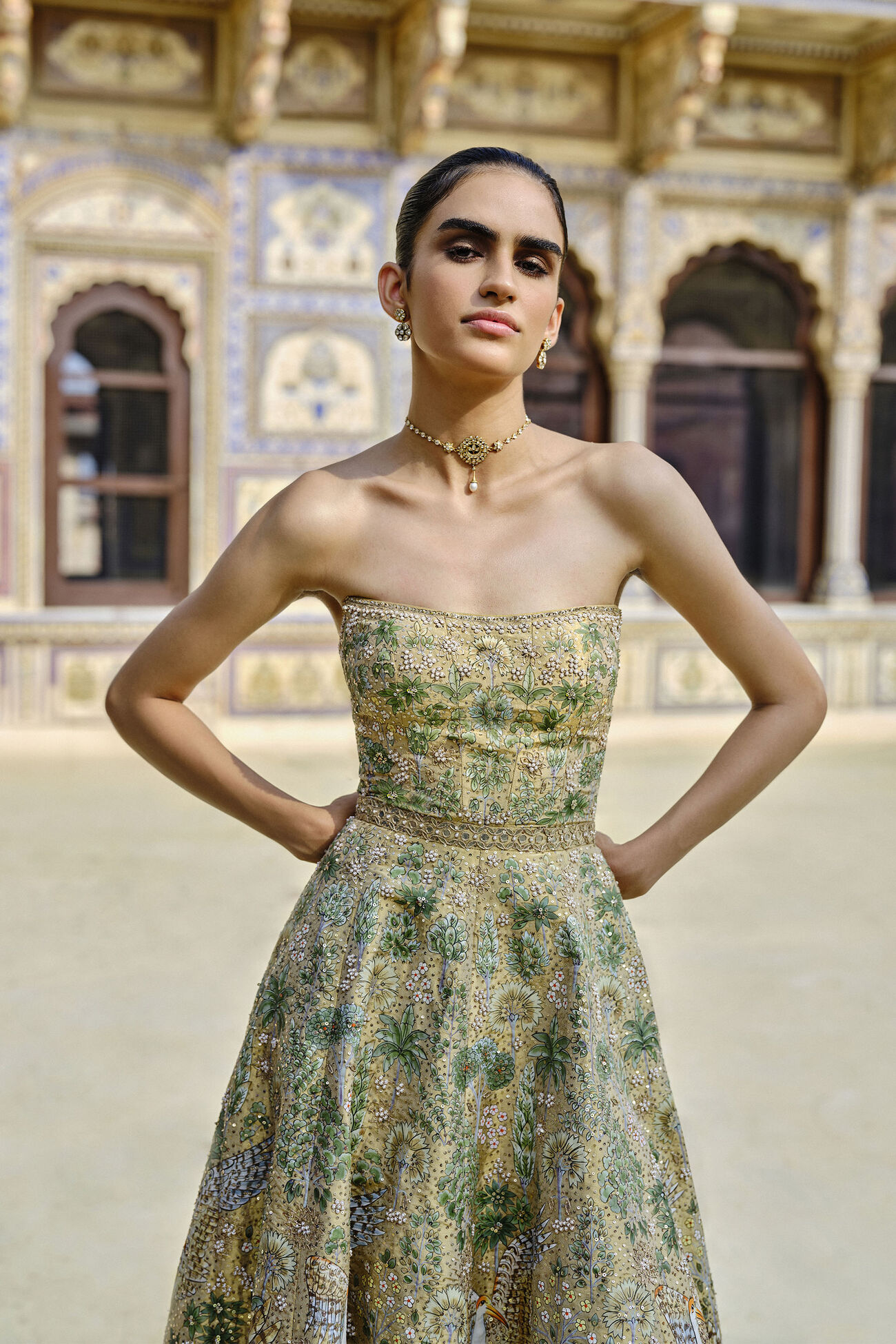 Avasa Hand-painted Pichhwai Silk Dress - Gold, Gold, image 3