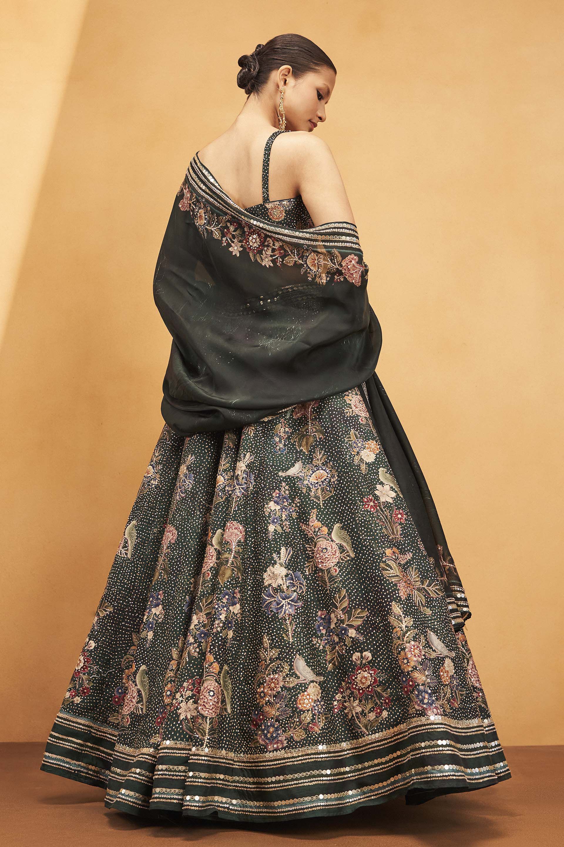 Whisper Of The Wildforest Lehenga Set - Green