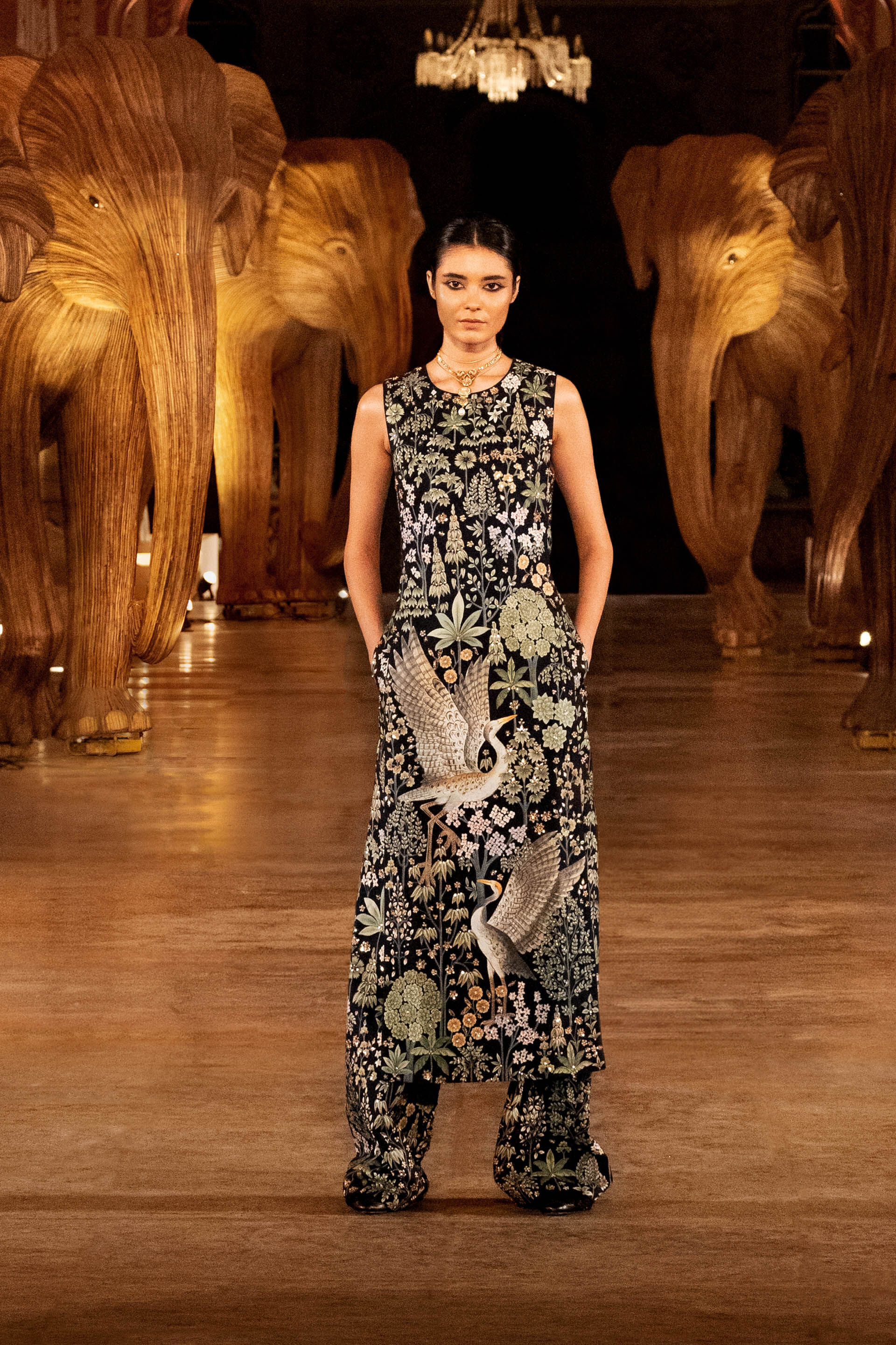 Flamingos In Flight Hand-painted Pichhwai Silk Set - Blue, Blue, image 3