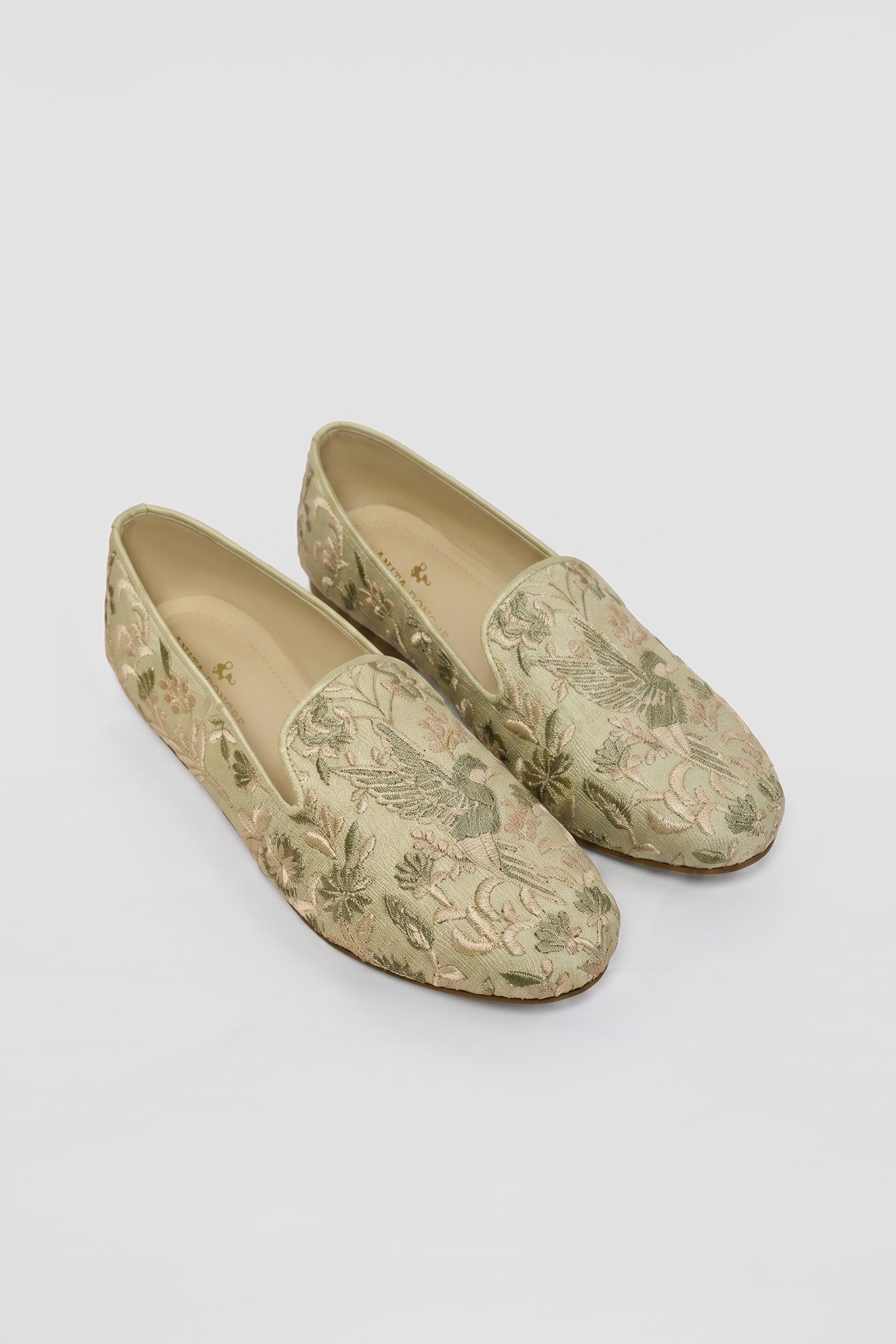 Kshiraj Embroidered Silk Mojris - Sage