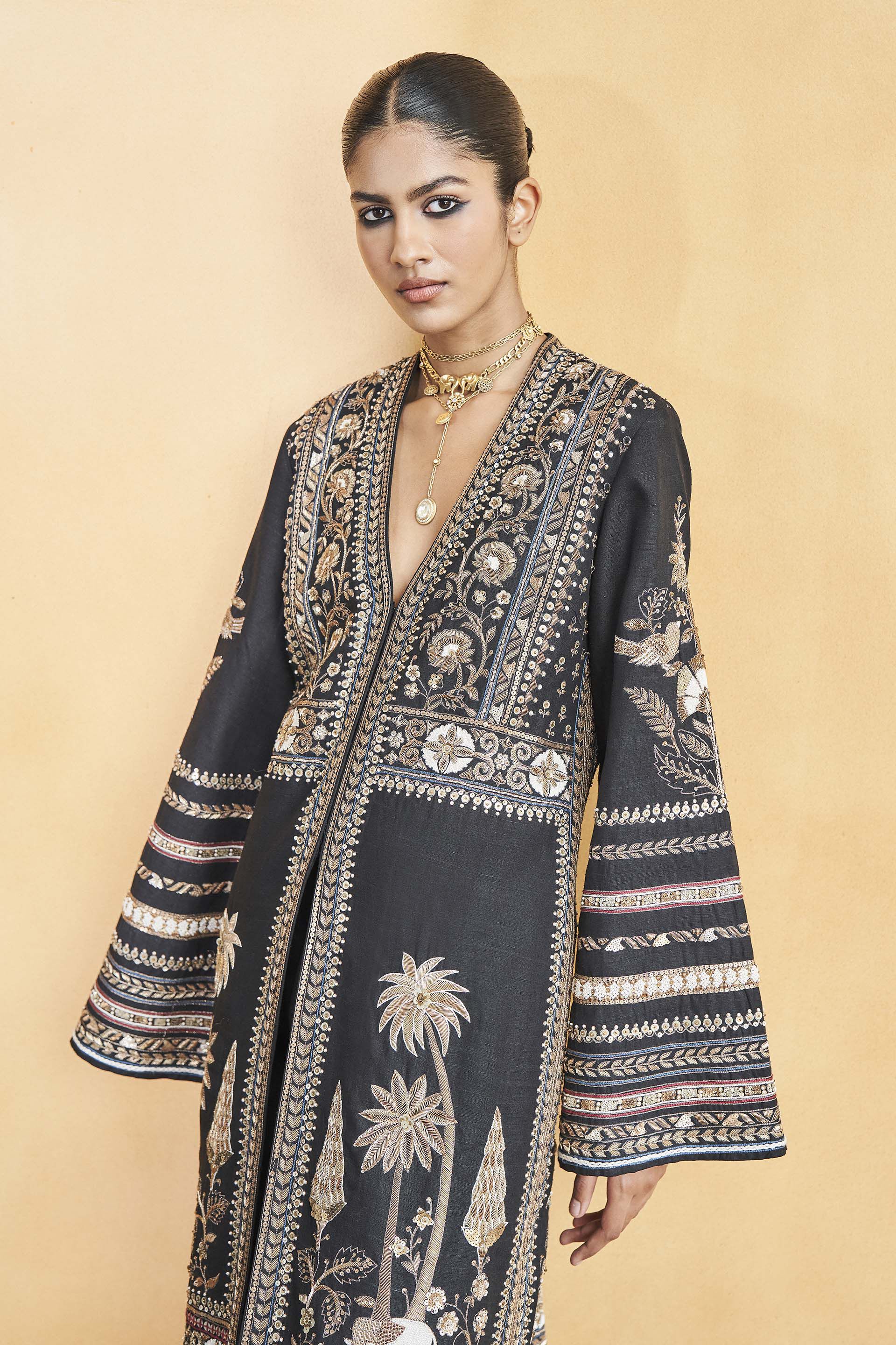 From The Wilderness Embroidered Zardozi Silk Kurta Set - Black, Black, image 5
