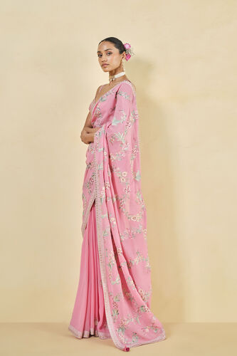 Dianthus Embroidered Georgette Saree - Pink, Pink, image 2