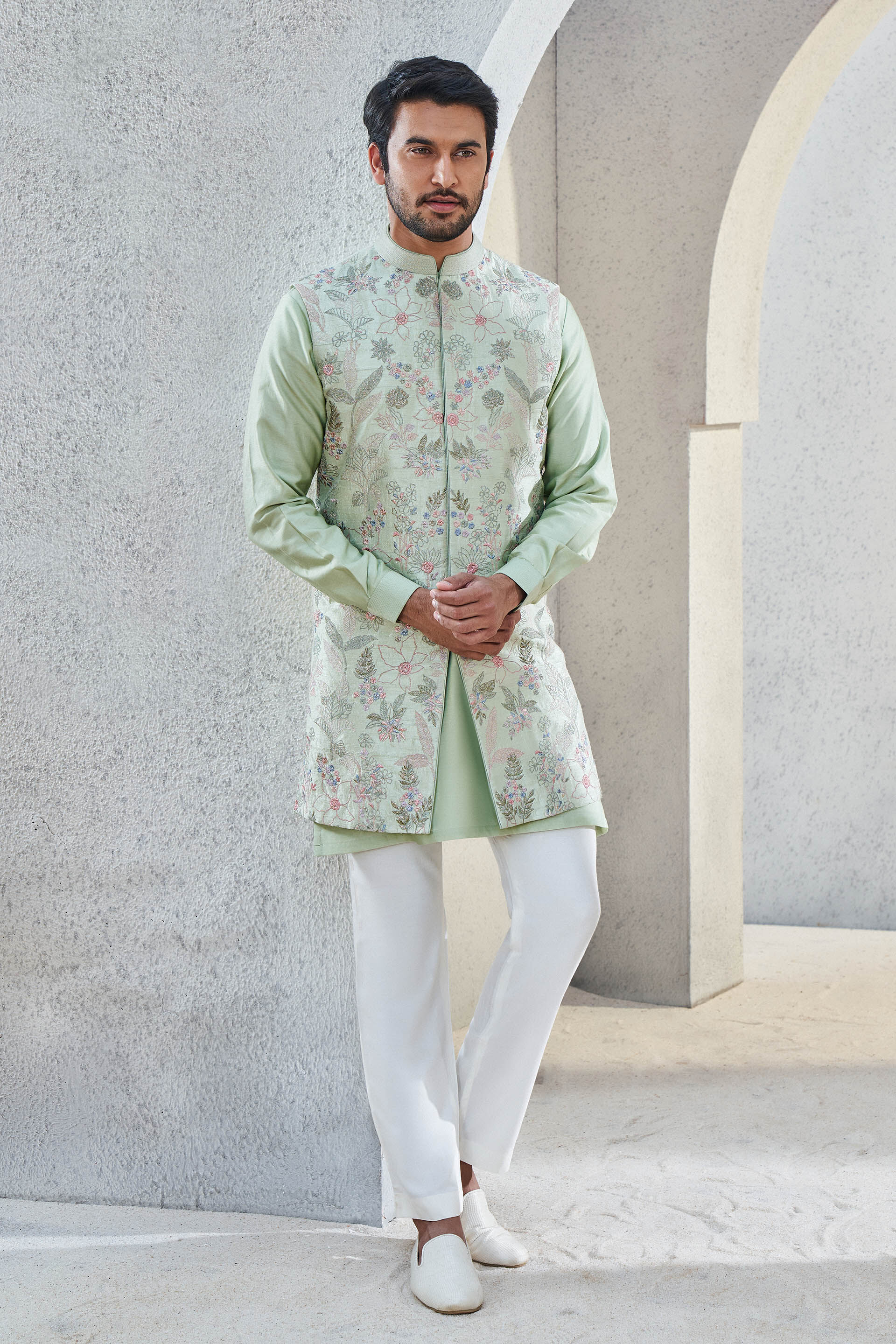 Cotton Blend Festival Wear Nehru Jacket In Cream Colour - JK4352130