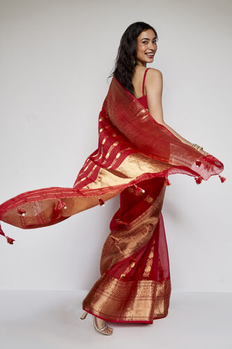 Sindhura Benarasi Silk Embroidered Saree - Red, Red, image 5