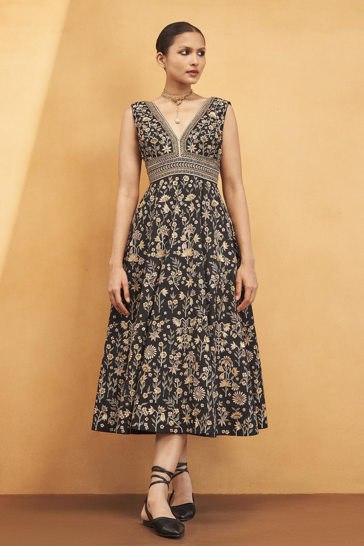 Nocturnal Serenade Zardozi Embroidered Silk Dress - Black