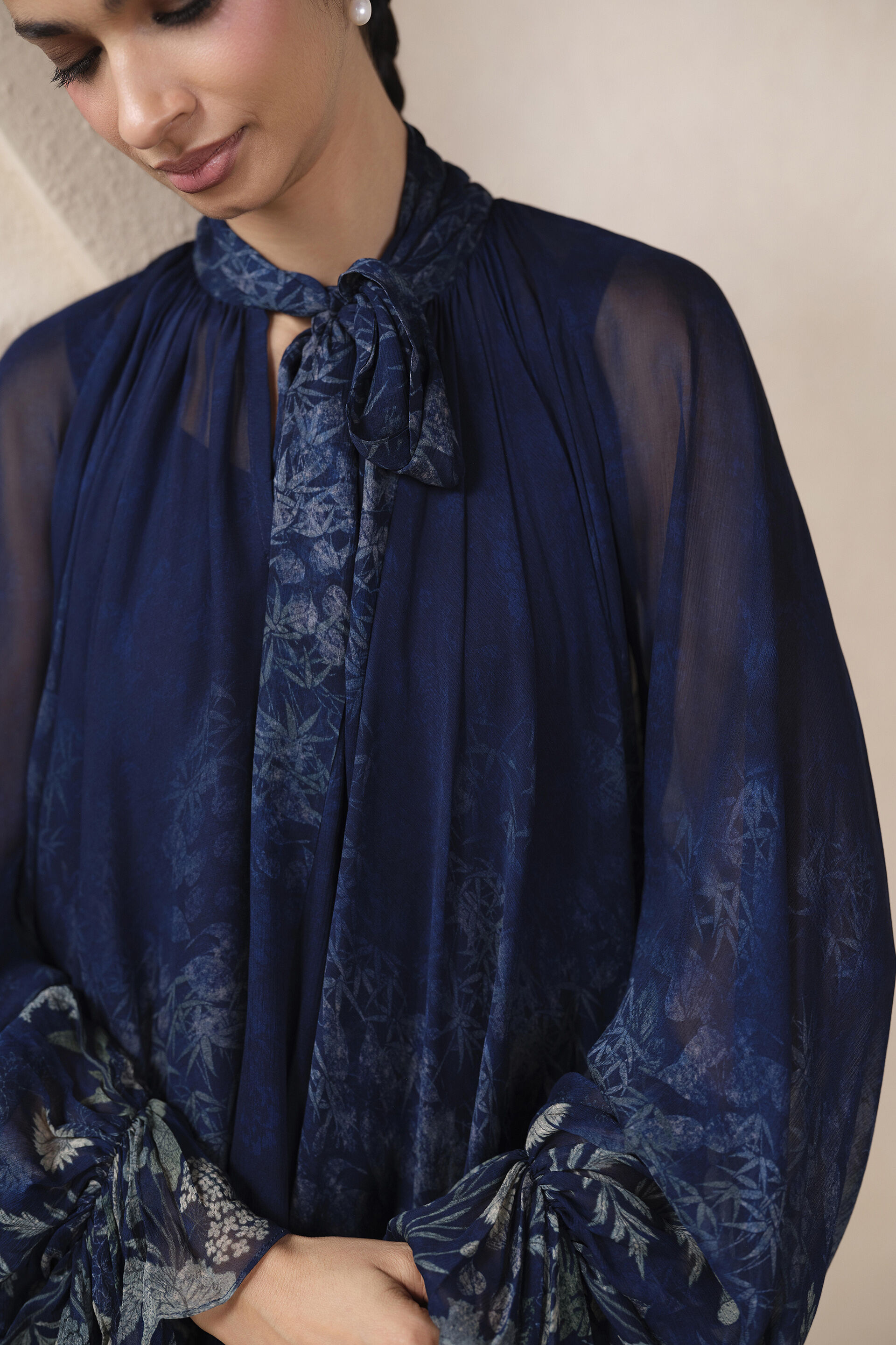 Riko Printed Bemberg Dress in Blue, Blue, image 4