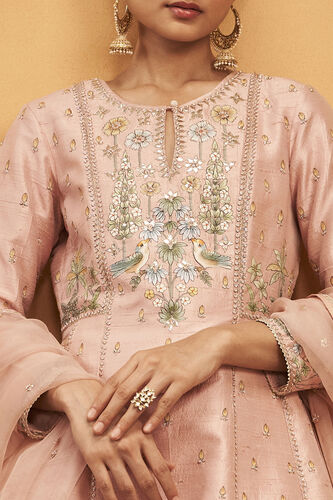Gulbahar Hand-painted Pichhwai Silk Suit Set - Blush, Blush, image 3