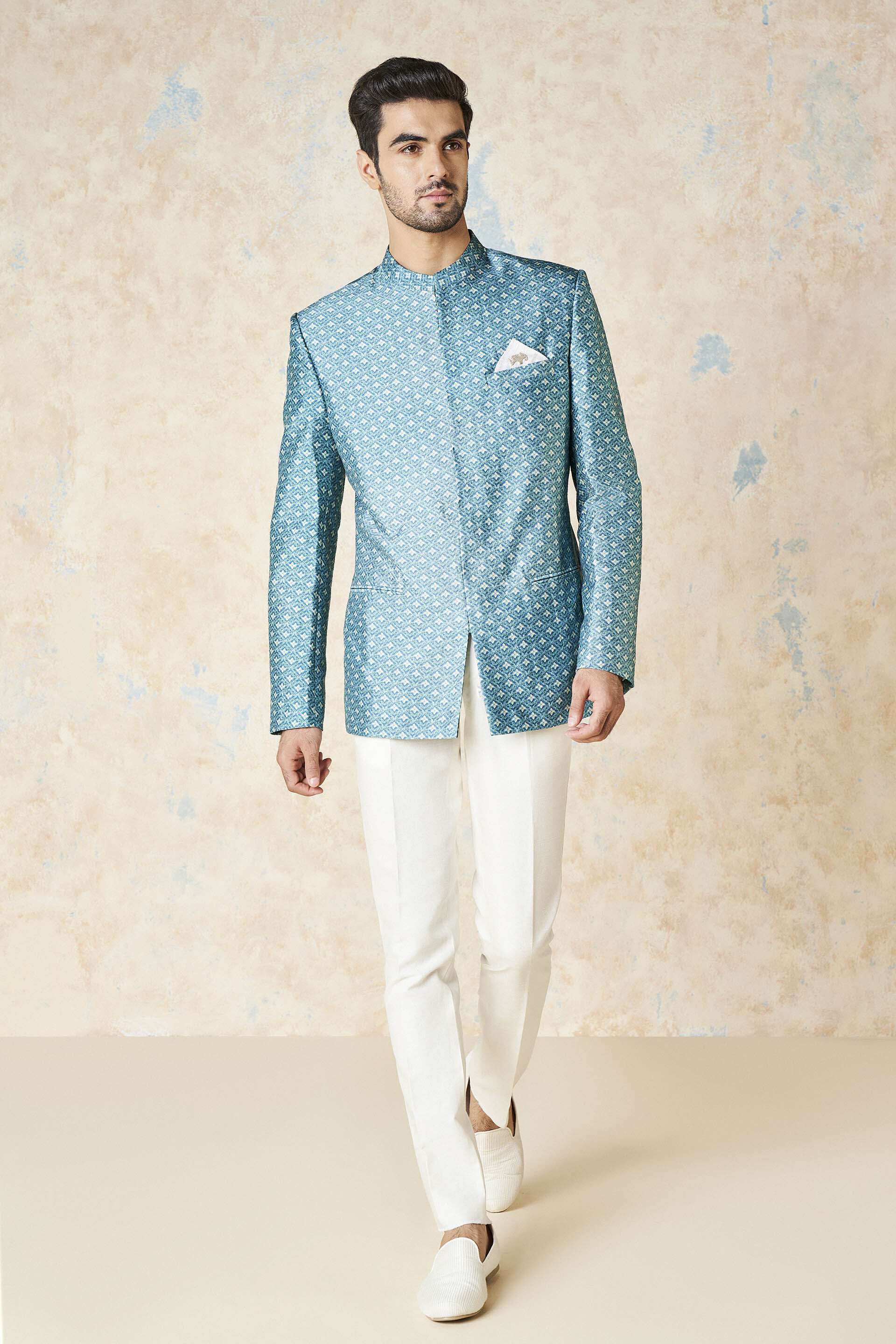 Asad Silk Bandhgala Blue
