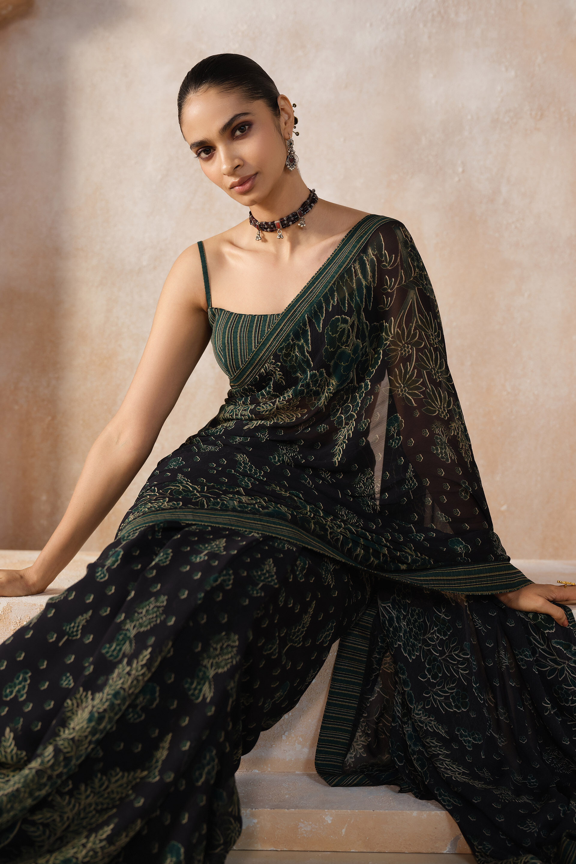 Tanairi Chiffon Saree - Black, Black, image 4