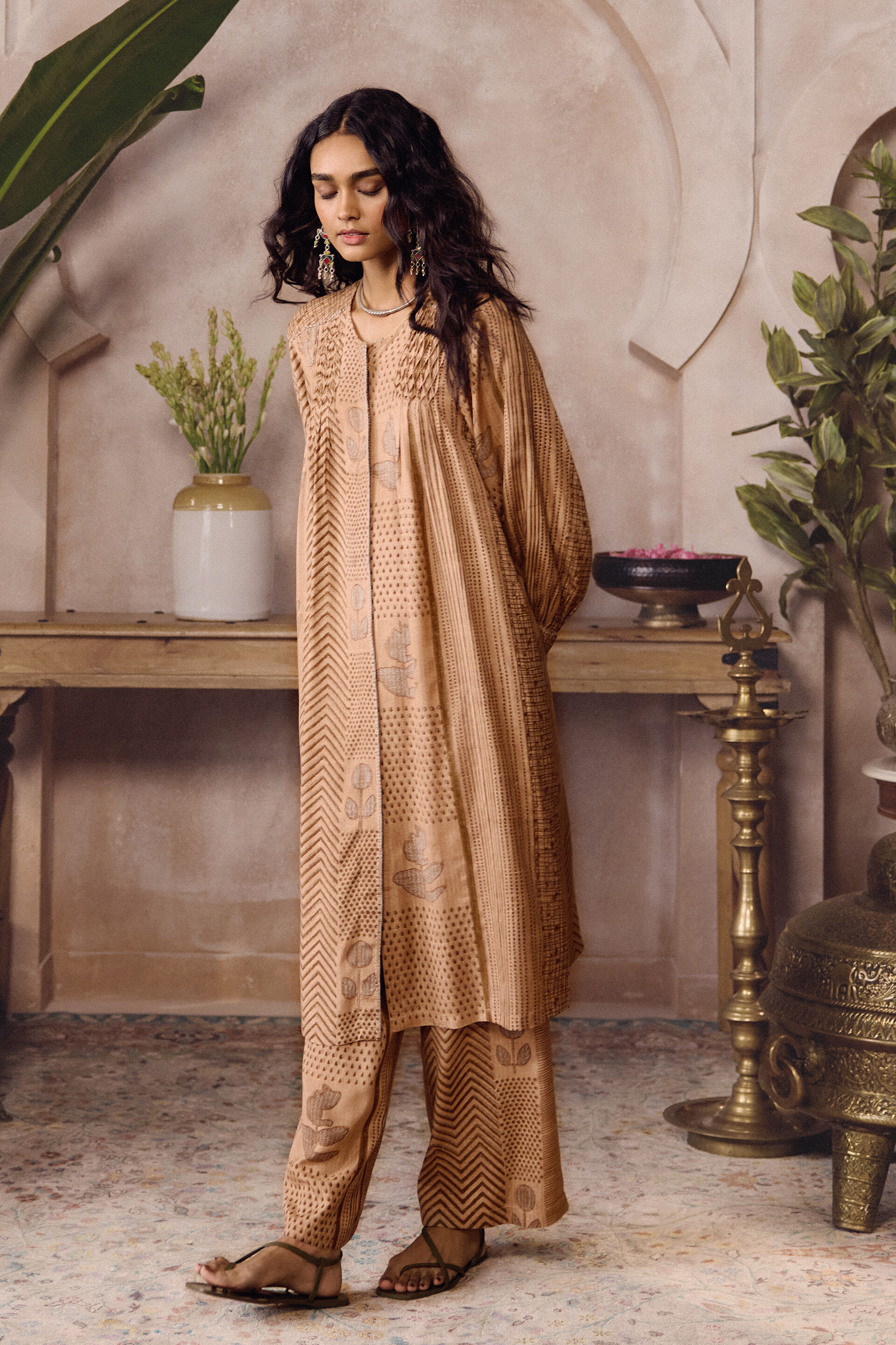 Laguna Hand-block Printed Mul Co-ord -  Brown, Brown, image 3