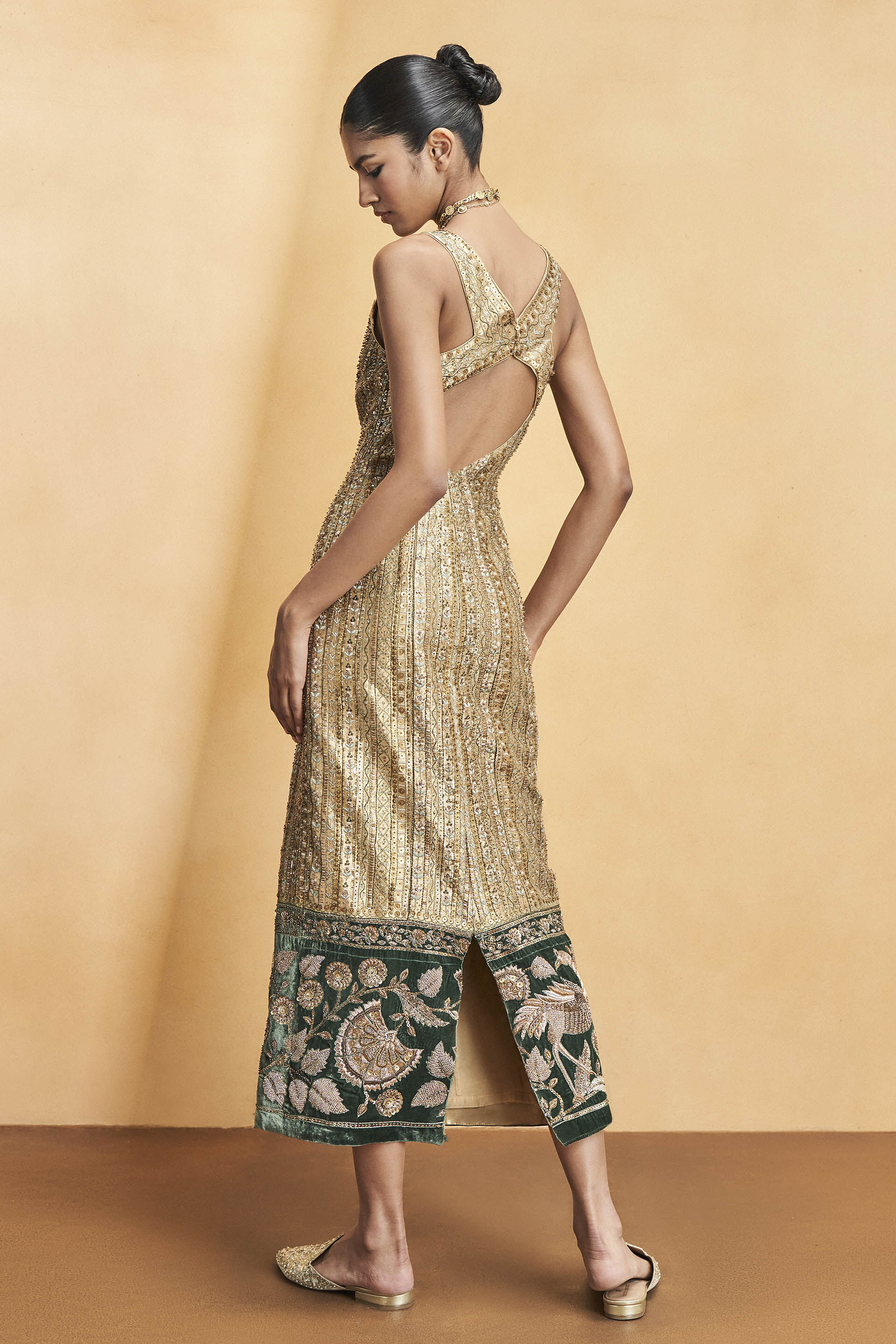 Heart Of The Forest Embroidered Zardozi Cocktail Dress - Gold