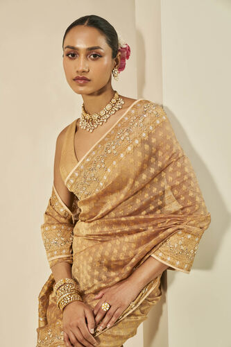 Sunehra Benarasi Silk Gota Patti Saree, Gold, image 4