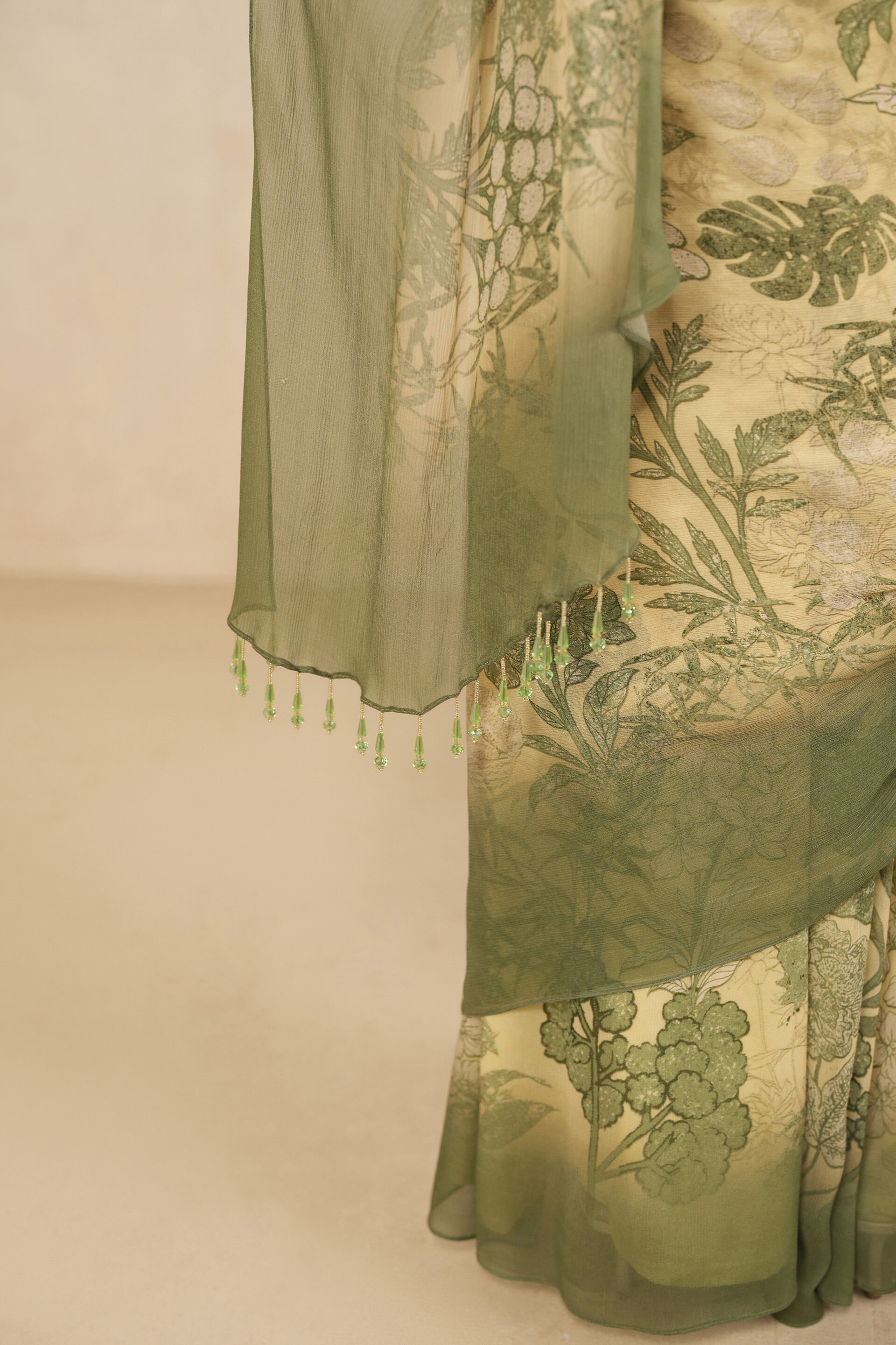 Esma Chiffon Pre-draped Saree - Yellow, Yellow, image 5