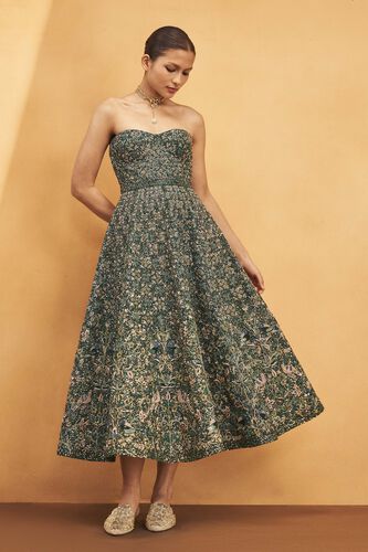 Deep Into The Forest Zardozi Embroidered Silk Dress - Green, Green, image 2