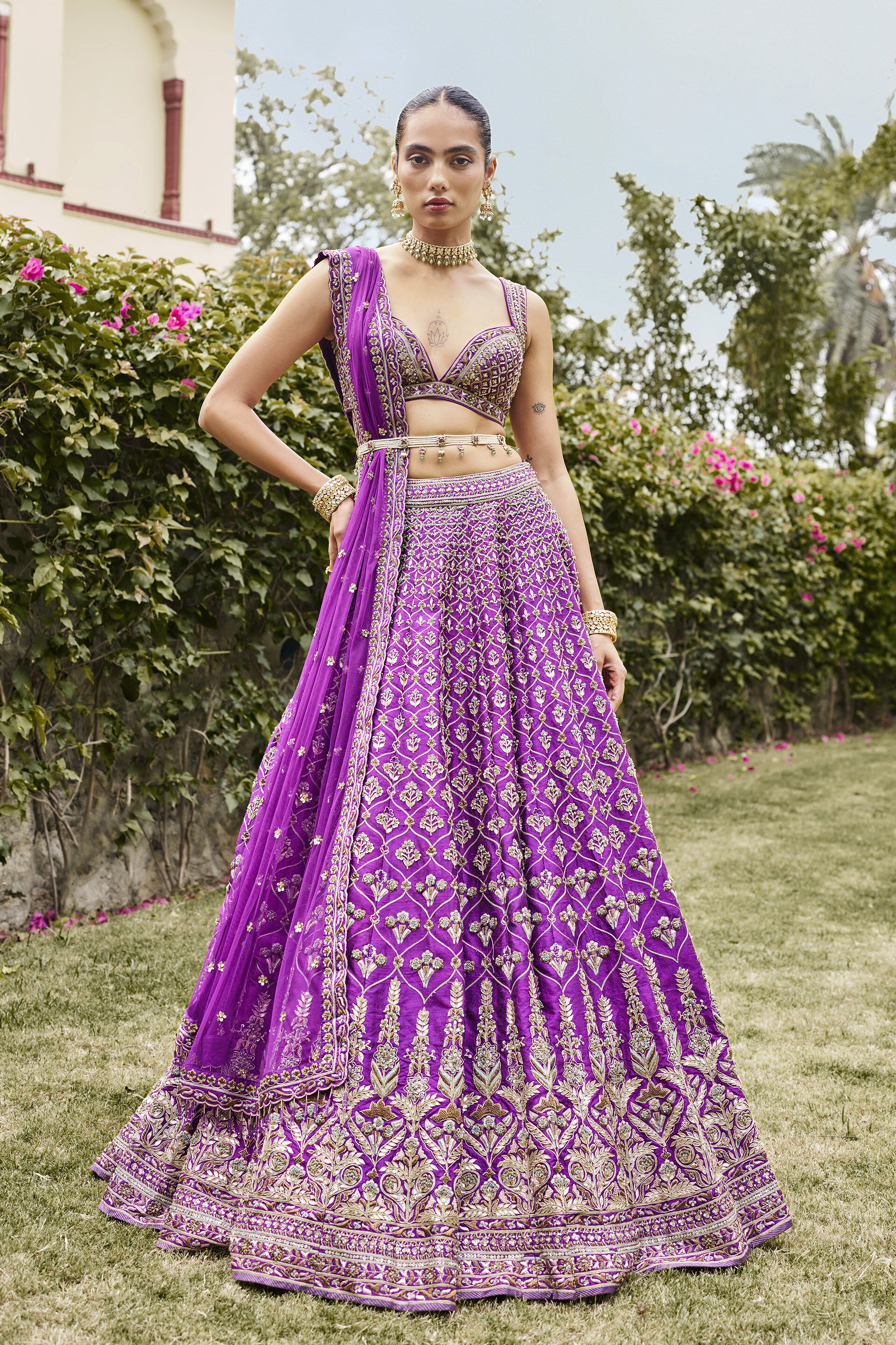 Adventure Gota Patti Silk Lehenga Set - ​Purple, Purple, image 1