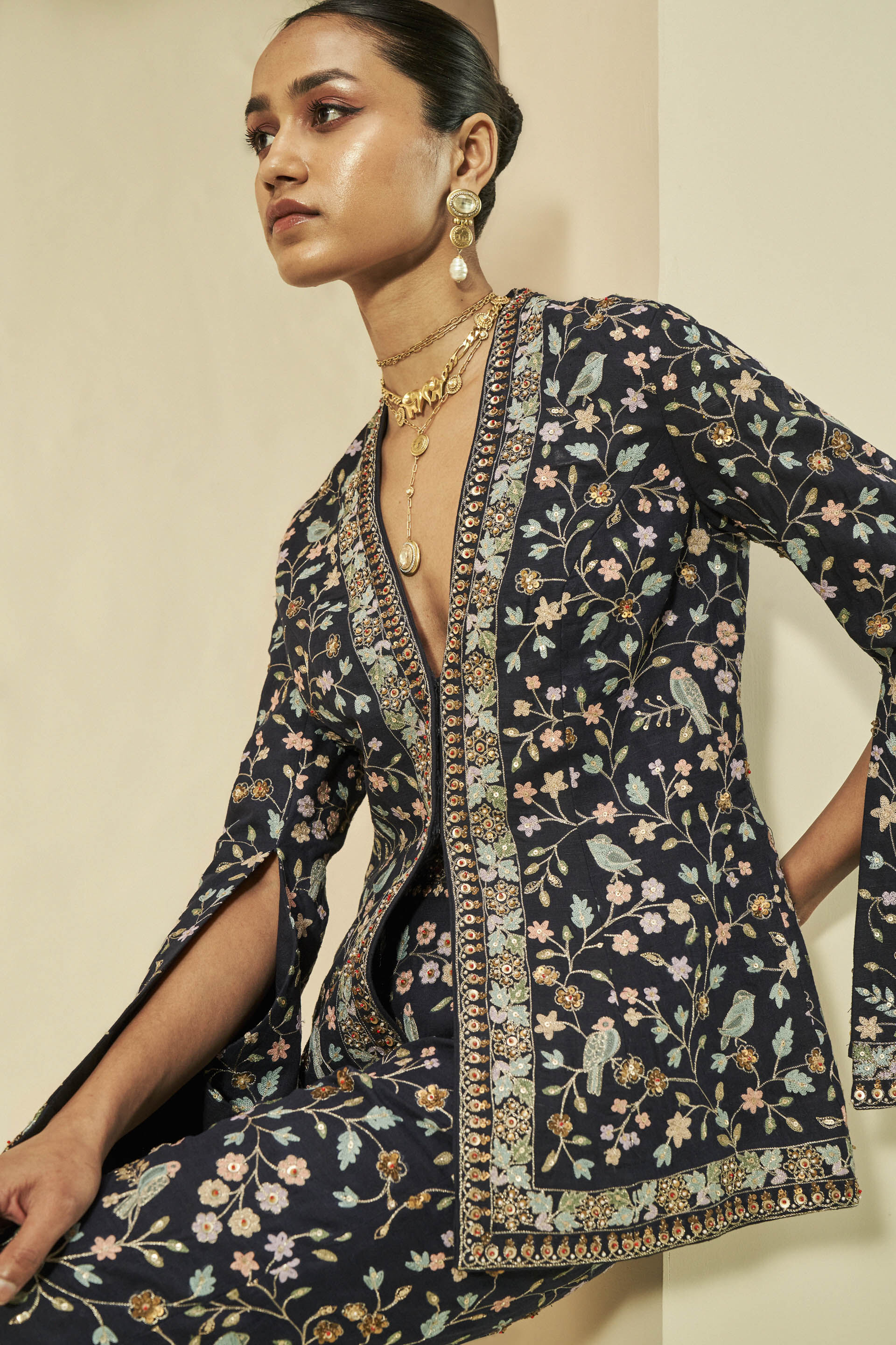 Buy Designer Isra Zardozi Embroidered Silk Jacket Set