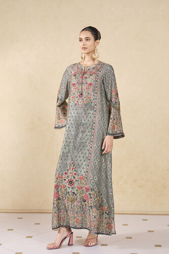 Sahra Printed Silk Kaftan, Sage, image 3