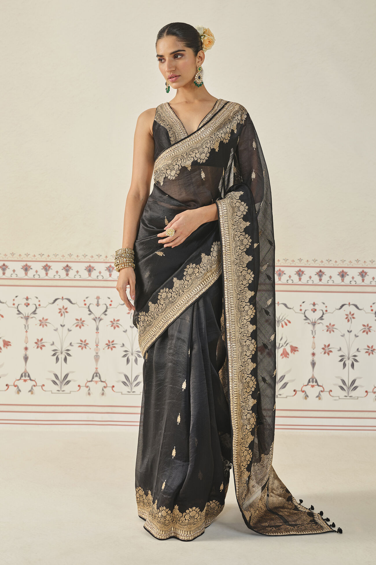 Samera Handwoven Benarasi Silk Saree - Black, Black, image 1