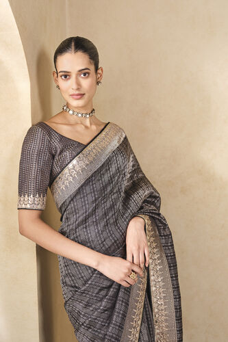 Jahi Handwoven Benarasi Silk Saree - Grey, Grey, image 4