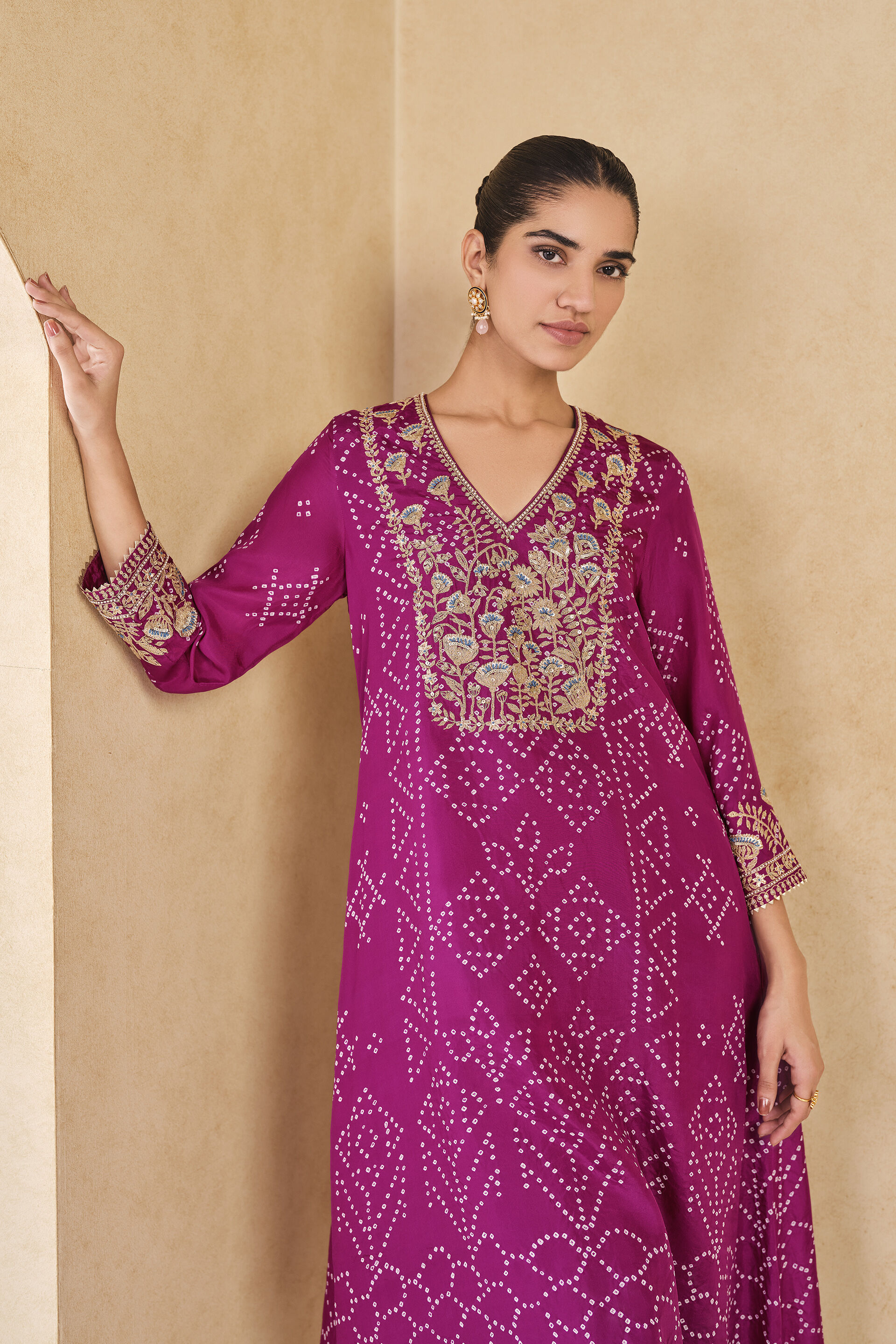 Johona&nbsp;Handcrafted Bandhani Silk Kurta Set - Purple, Purple, image 4