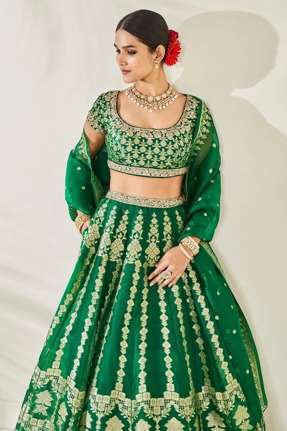 4 - Alethi Lehenga Set- Emerald Green, image 4