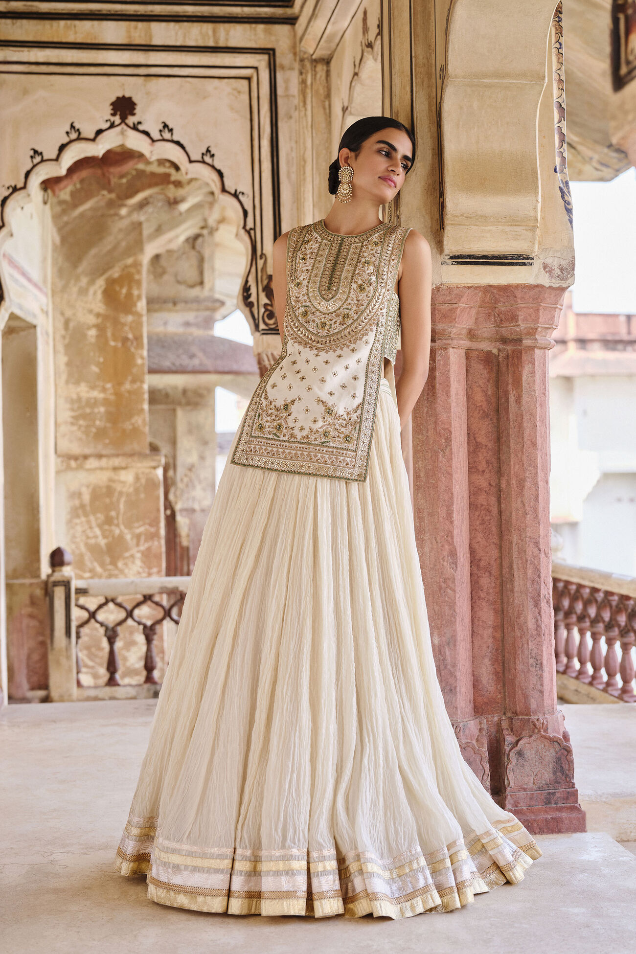 Mirai Gota Patti Mul Lehenga Set - Natural, Natural, image 3