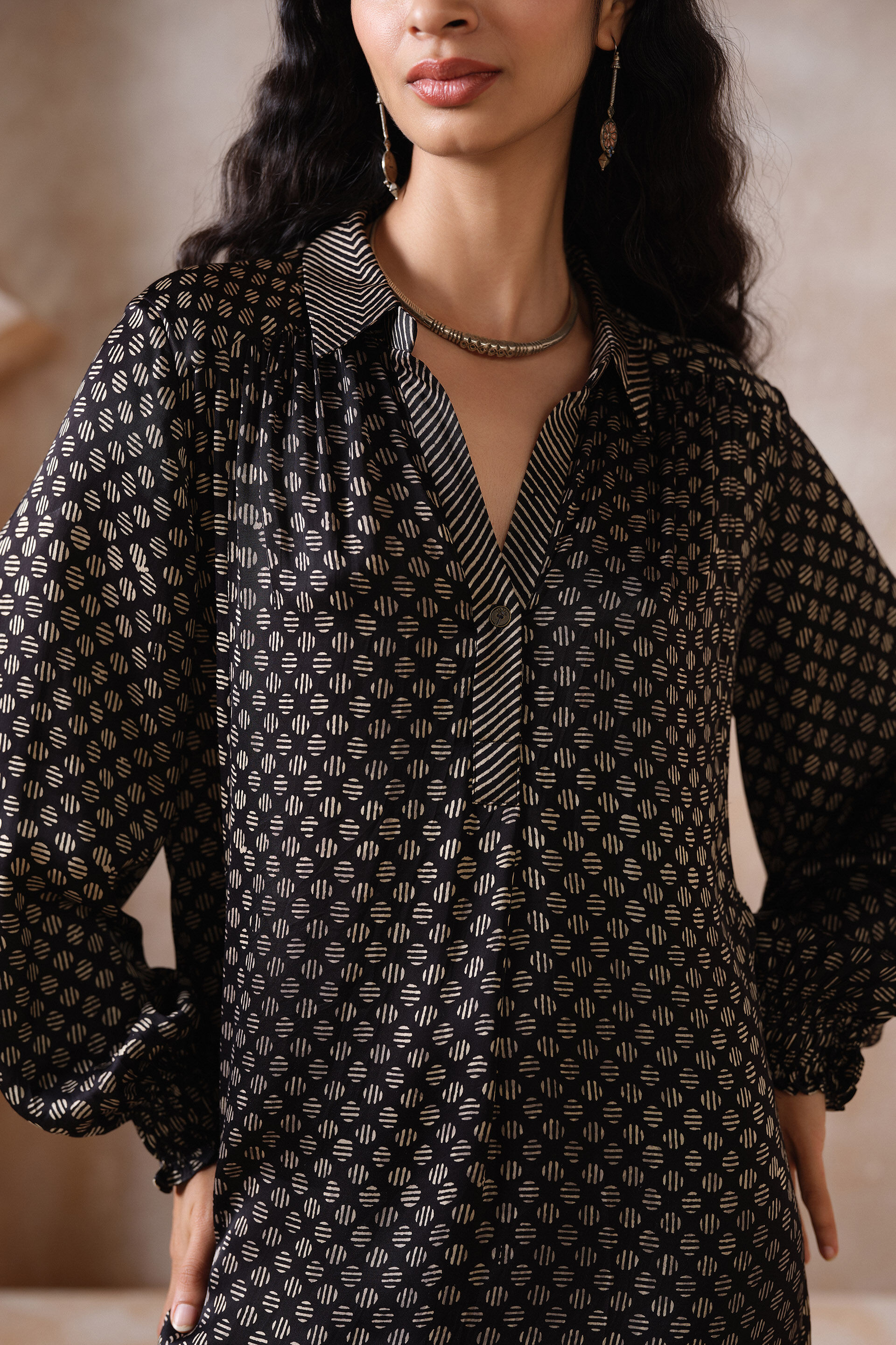 Myrsky Ajrakh Hand-block Printed Dress - Black, Black, image 5