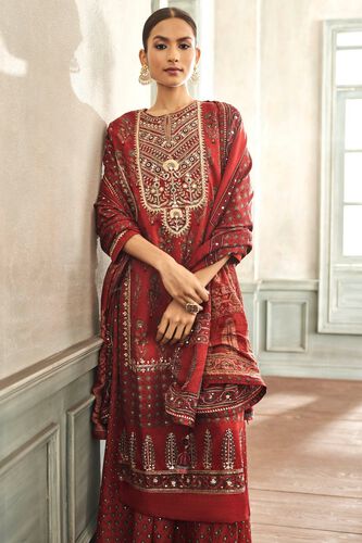 4 - Tarita Ajrakh Sharara Set – Red, image 4