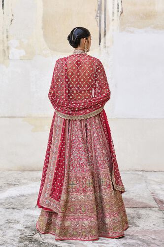 Adhyavi Embroidered Zardozi Silk Lehenga Set - Red, Red, image 2