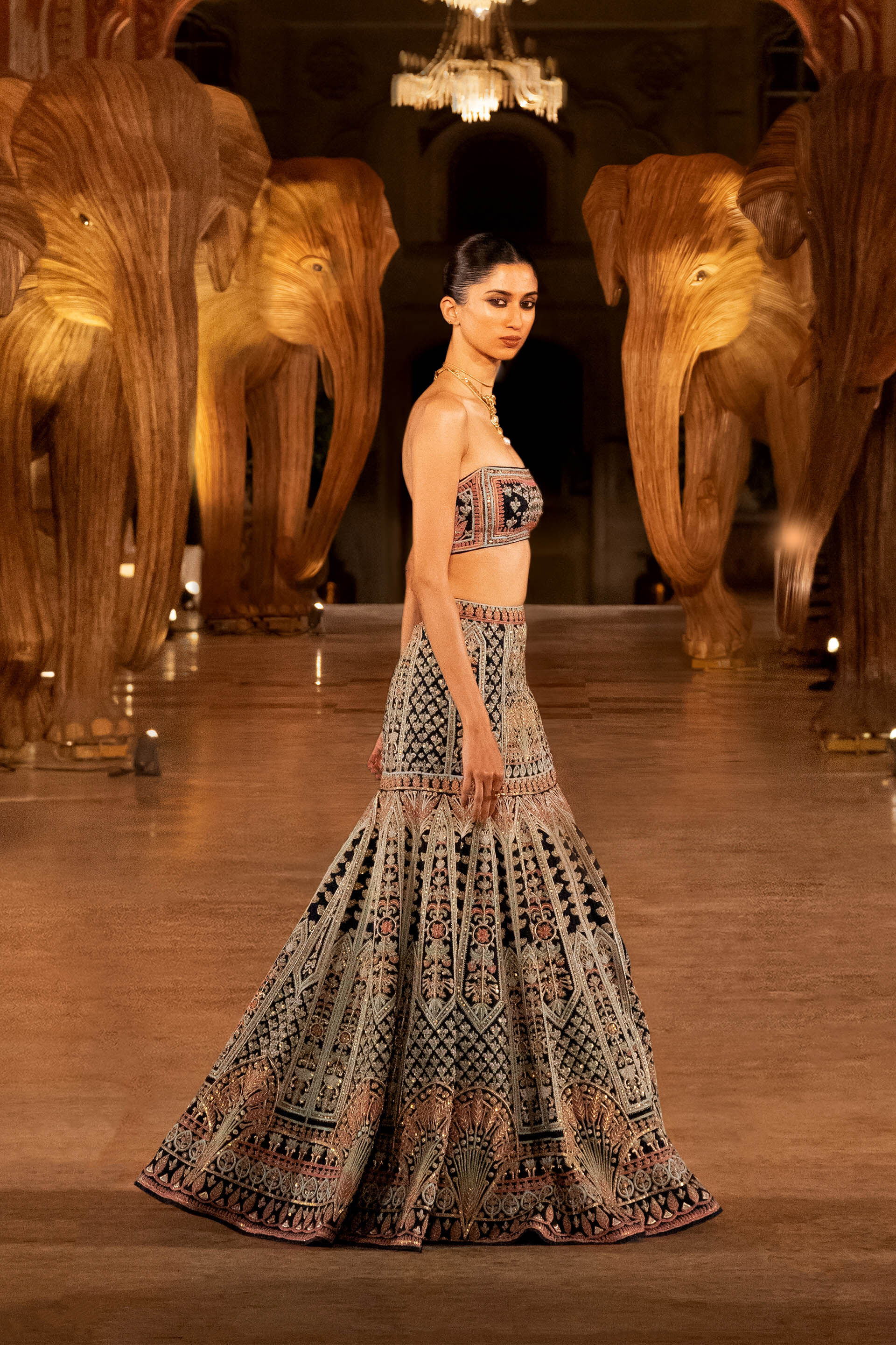 Nocturnal Melody Silk Zari Skirt Set - Blue, Blue, image 10