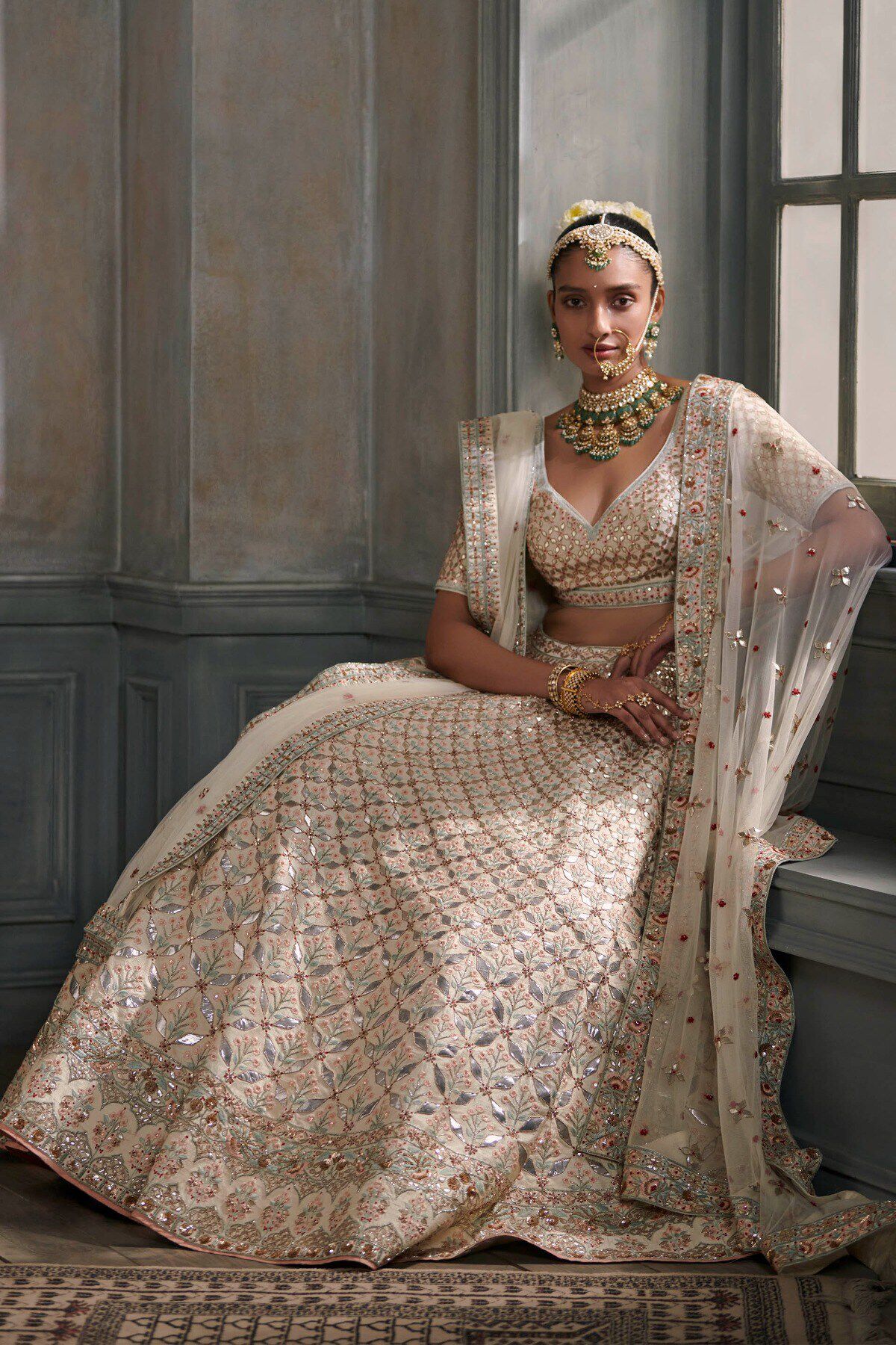 Ivory Elegance - Embroidered Designer Bridal Lehenga | Khushboo Baheti