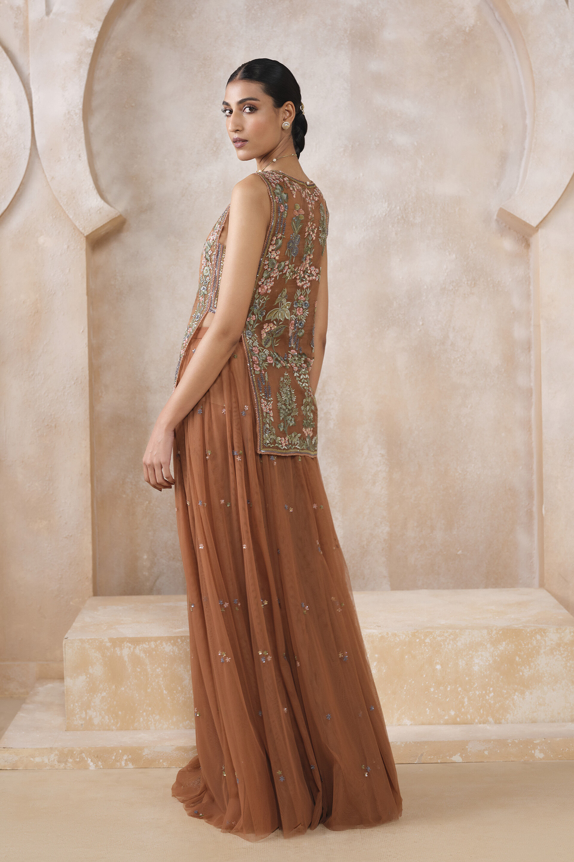 Aiza Embroidered Skirt Set - Brown