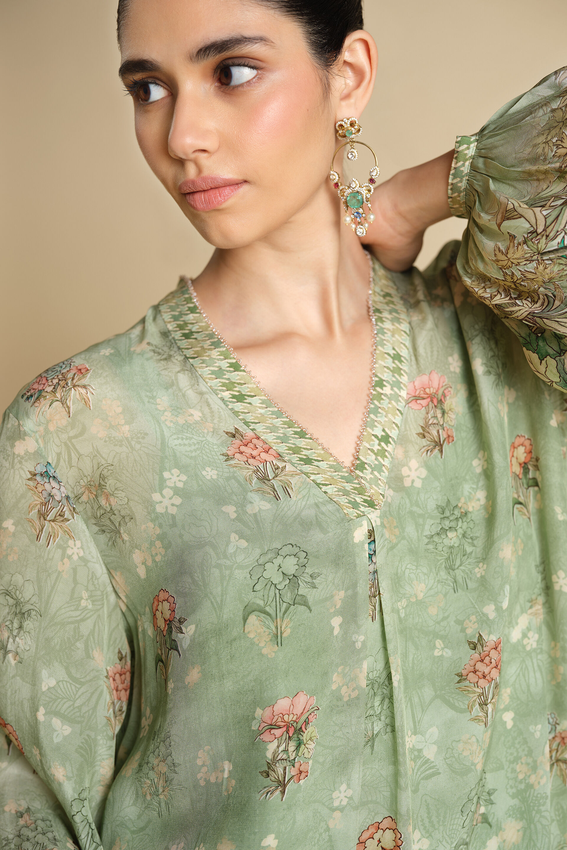 Fareeha Printed Kaftan - Sage, Sage, image 6