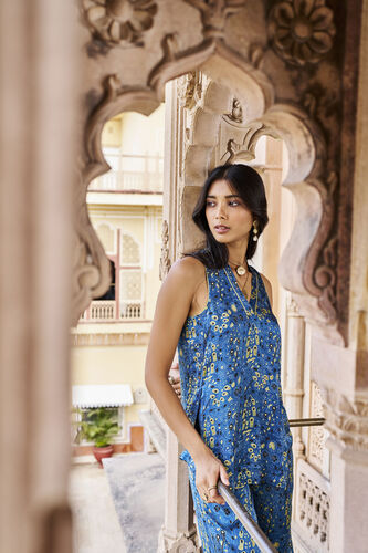 Tranquil Ajrakh Hand-block Printed Coord, Blue, image 5