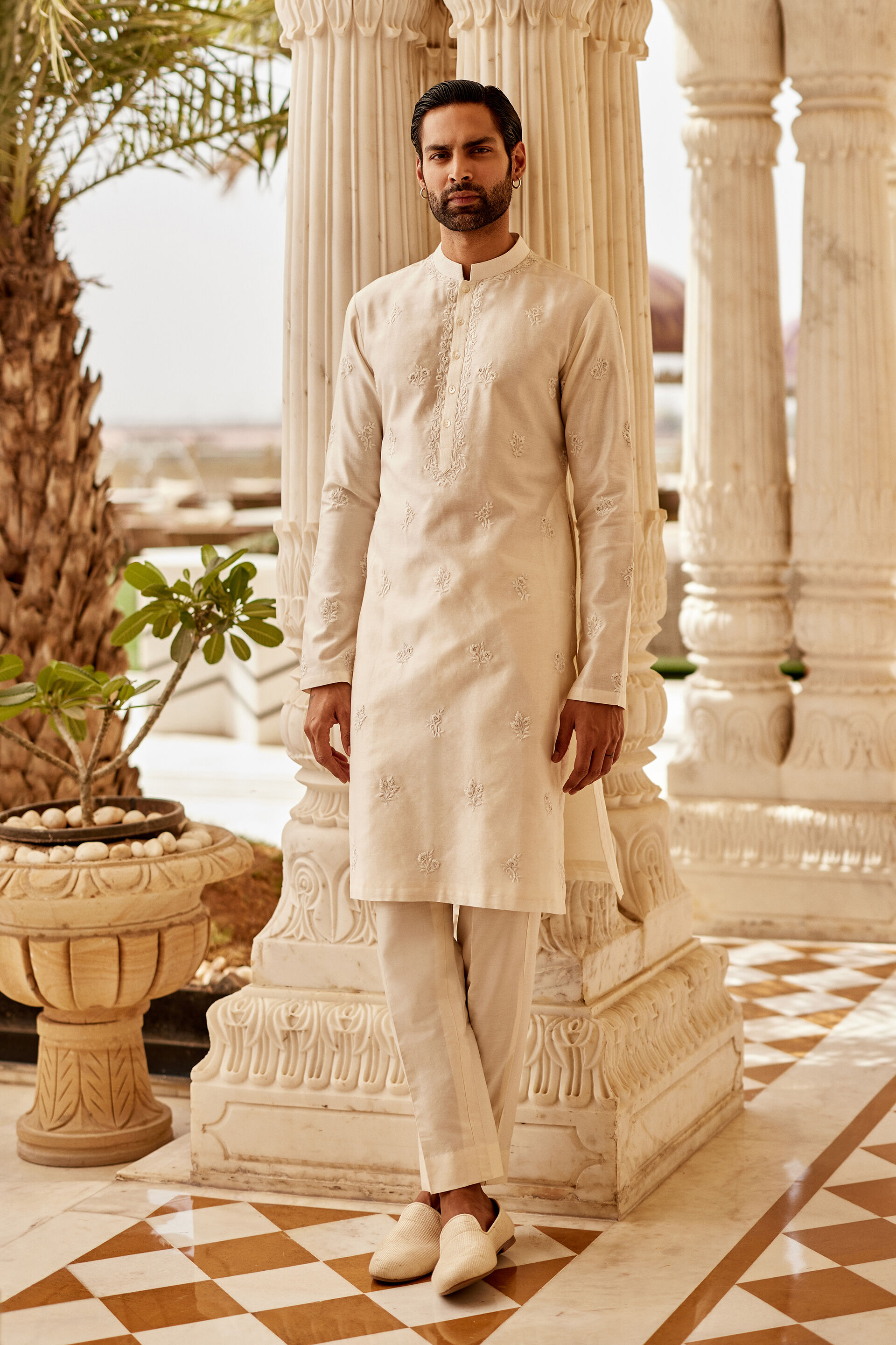 Ekaj Embroidered Silk Kurta - Ivory
