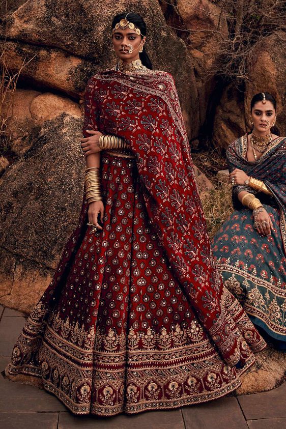 4 - Laukya Ajarakh Lehenga Set- Red, image 4