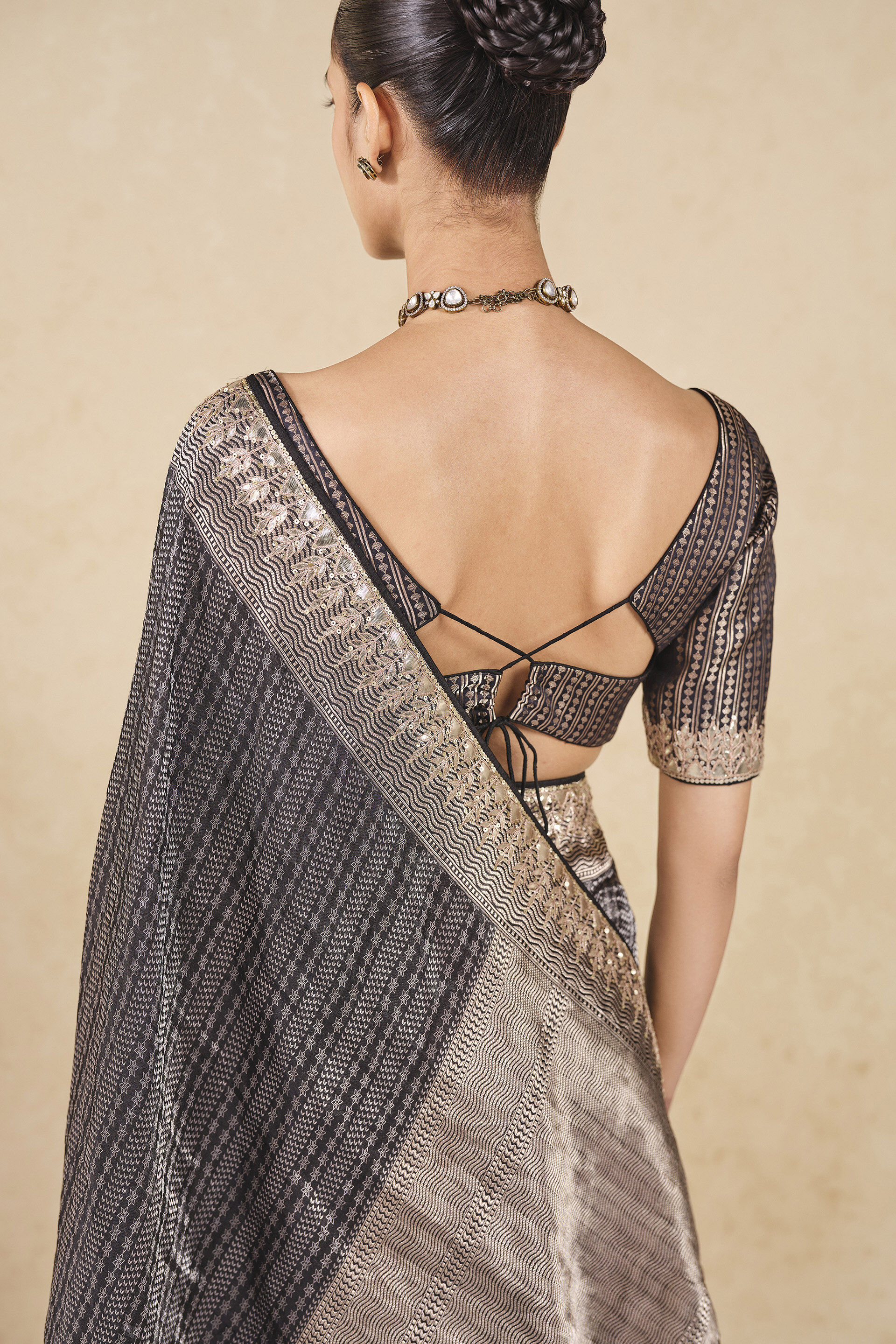 Avabha Handwoven Benarasi Silk Saree - Grey, Grey, image 9