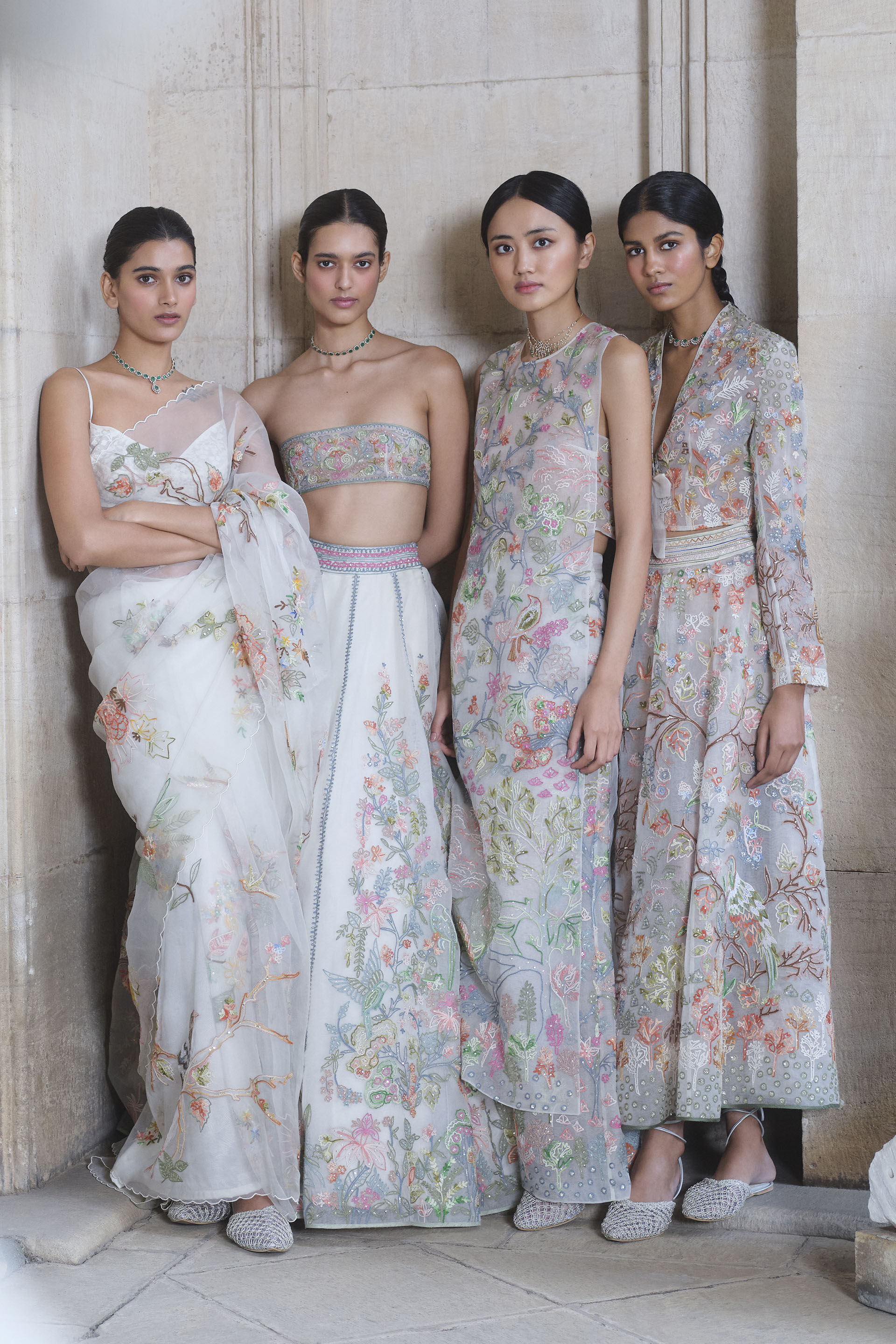 Forestglow Hand-embroidered SEWA Silk Tabard Set - Ivory, Ivory, image 4