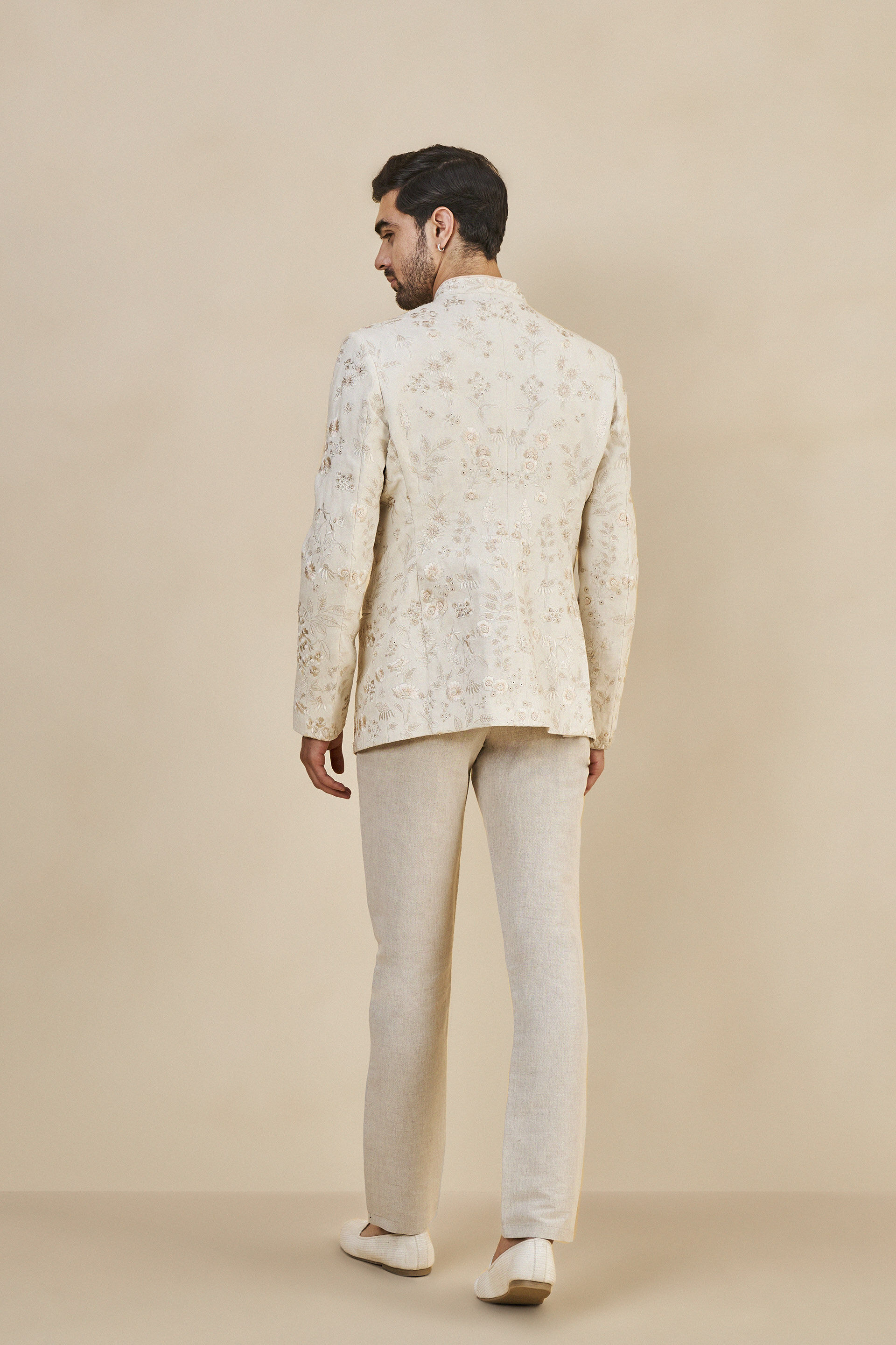 Nirad Embroidered Silk Bandhgala - Ivory