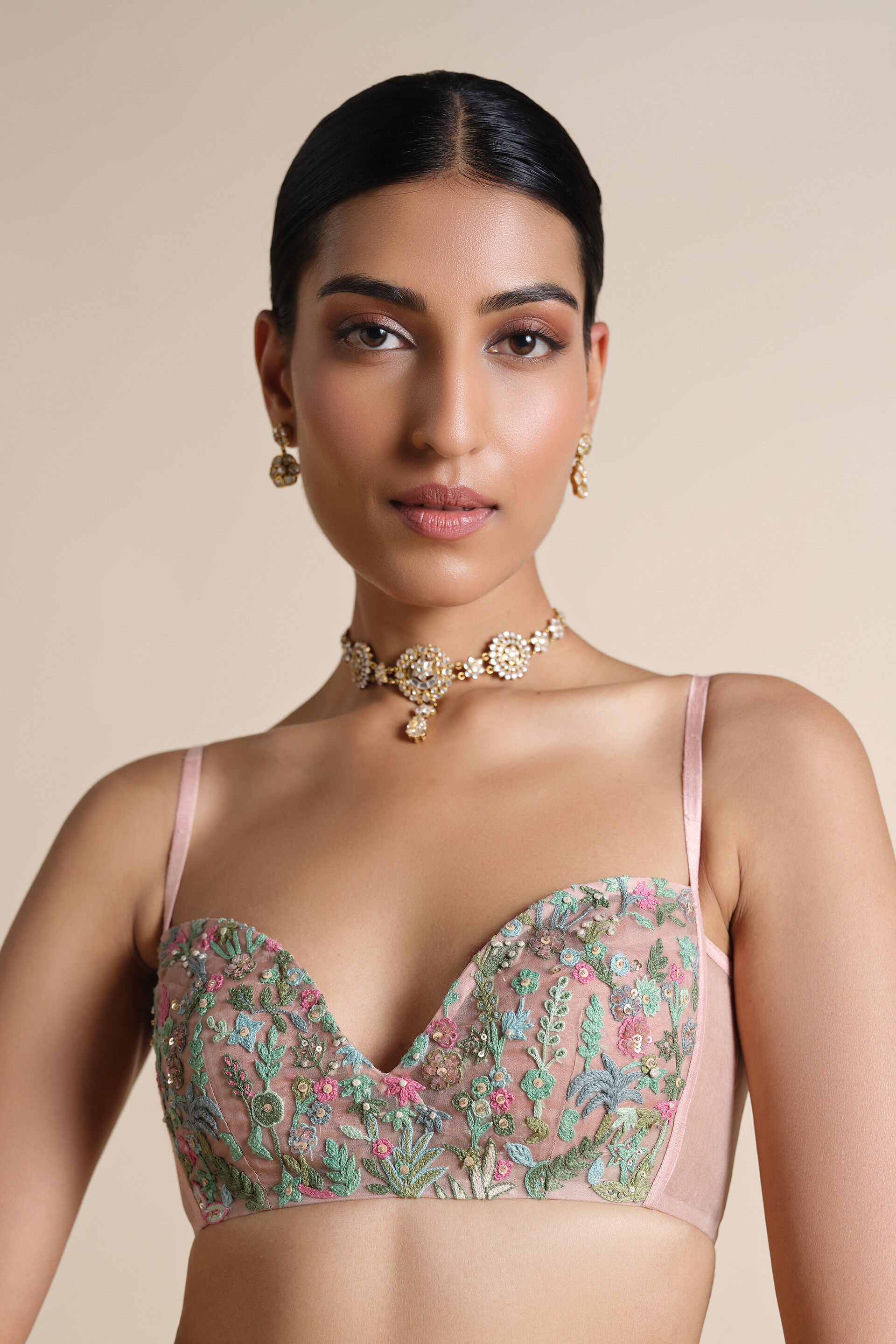 Bluma Embroidered Silk Choli - Blush