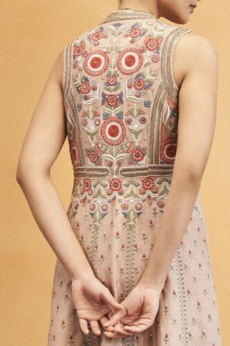 Symphony Of Flowers Embroidered Zardozi Silk Jacket Set - Hazelnut, Pink, image 6